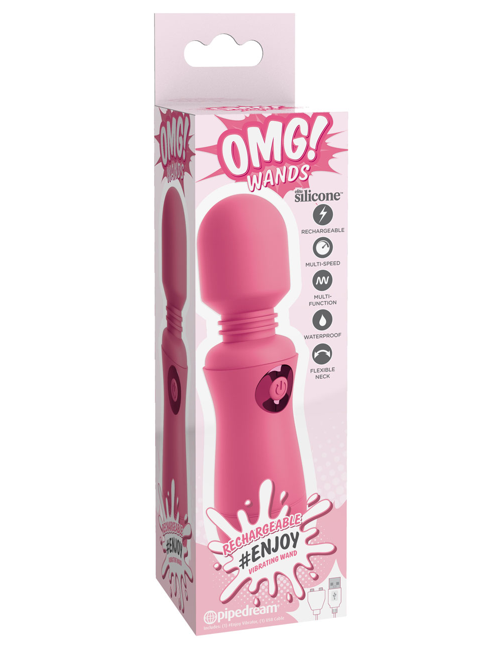 omg! wands enjoy rechargeable vibrating wand pink 