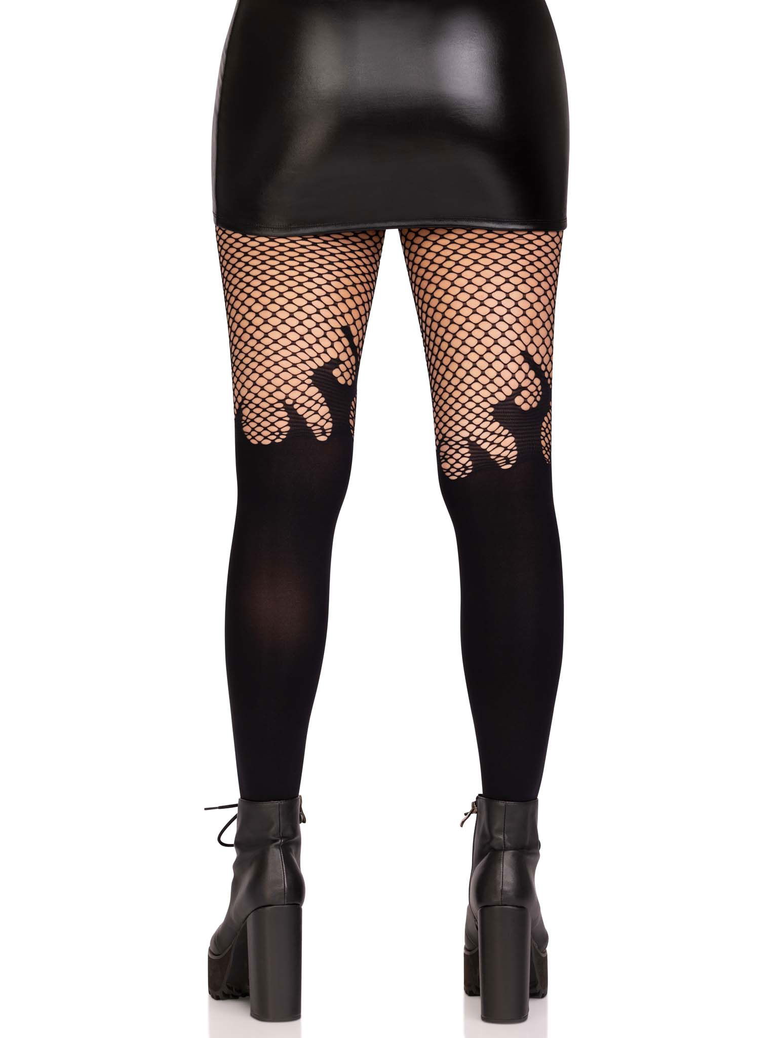 opaque flame tights with fishnet top one size  black 