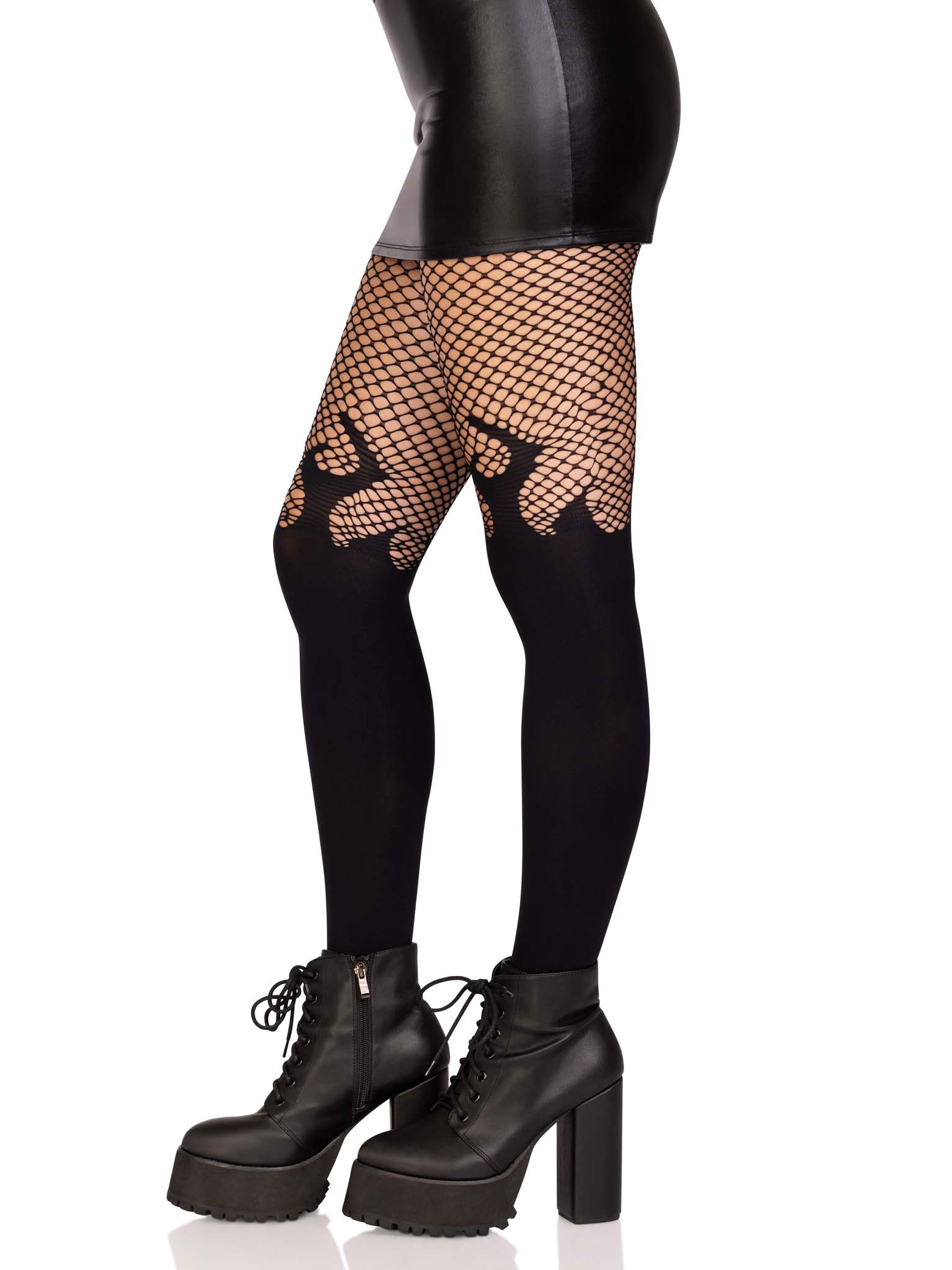 opaque flame tights with fishnet top one size  black 