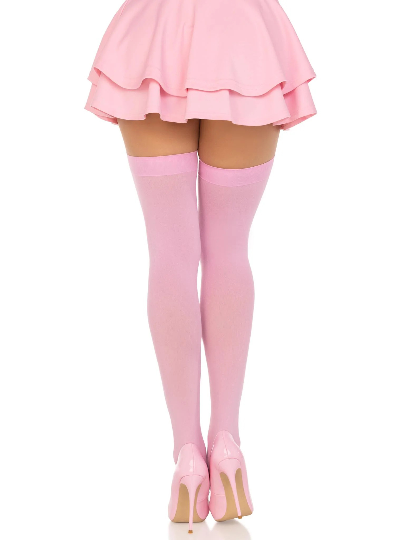 opaque nylon thigh highs one size pink 