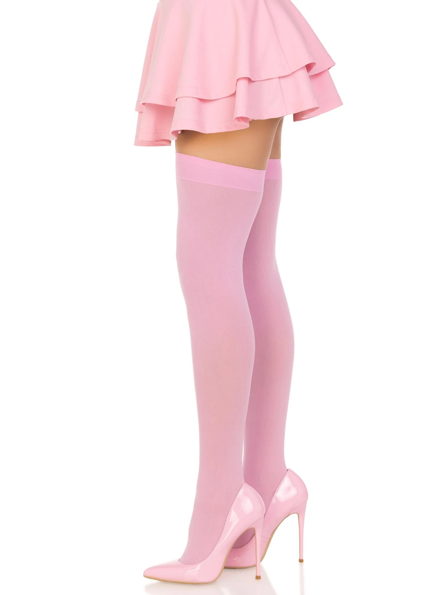 opaque nylon thigh highs one size pink 