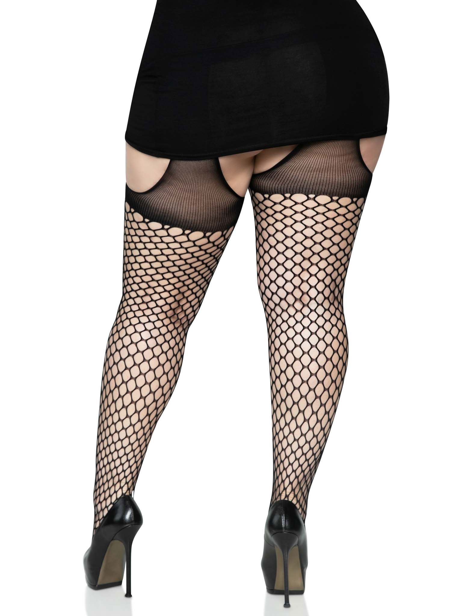 oval net suspender hose with opaque top xx size black 