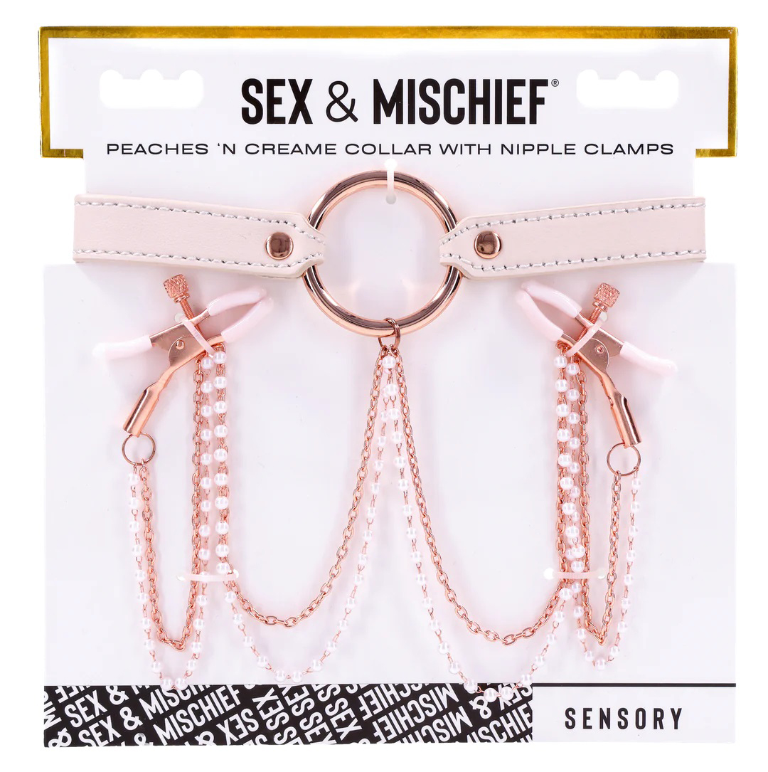 peaches ‘n creame collar with nipple clamps pink 