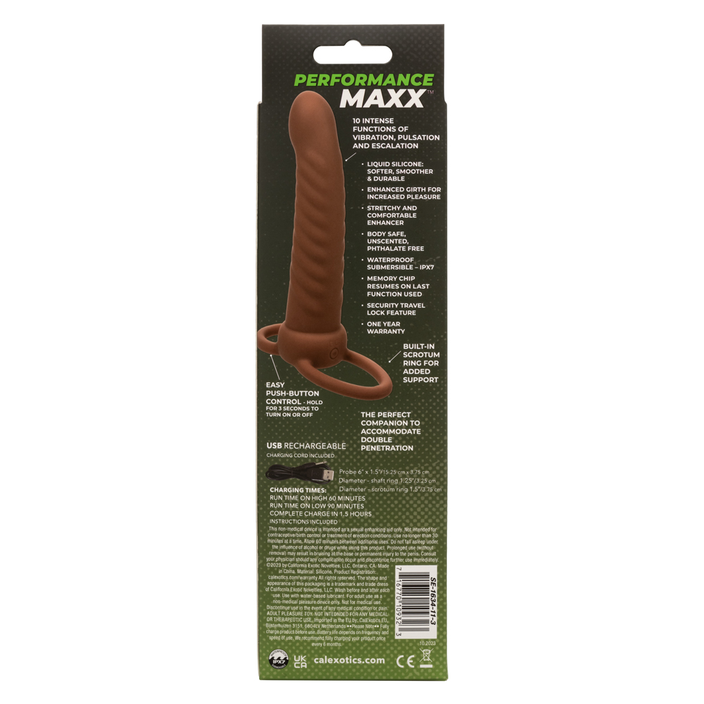 performance maxx rechargeable ribbed dual  penetrator brown 