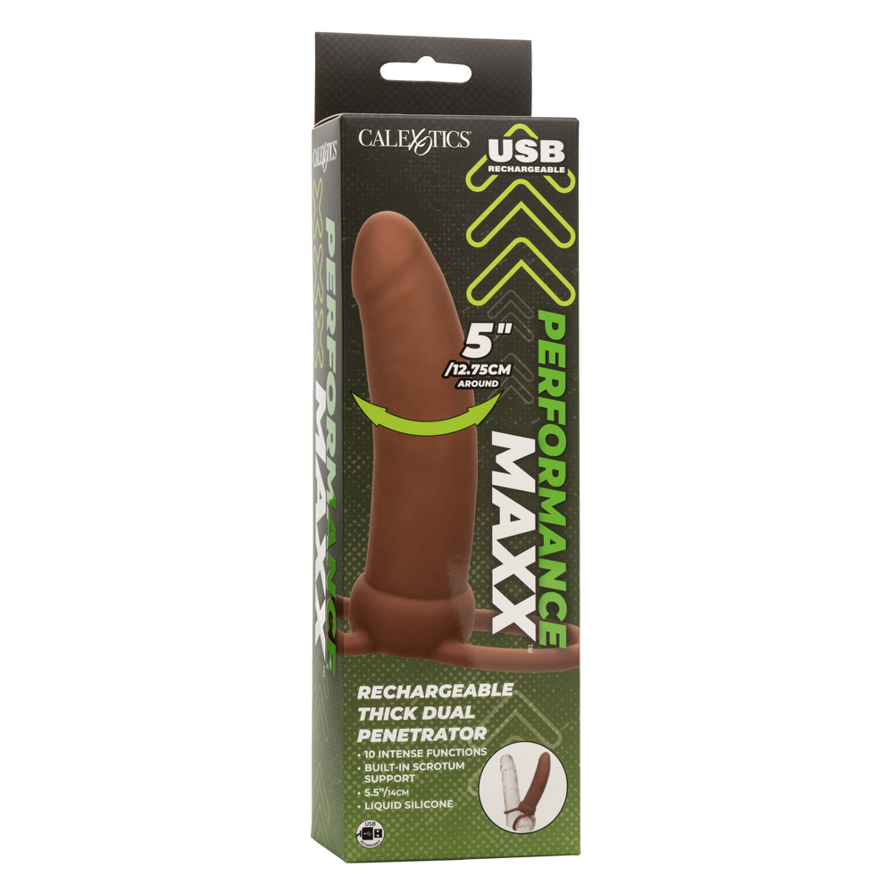 performance maxx rechargeable thick dual  penetrator brown 
