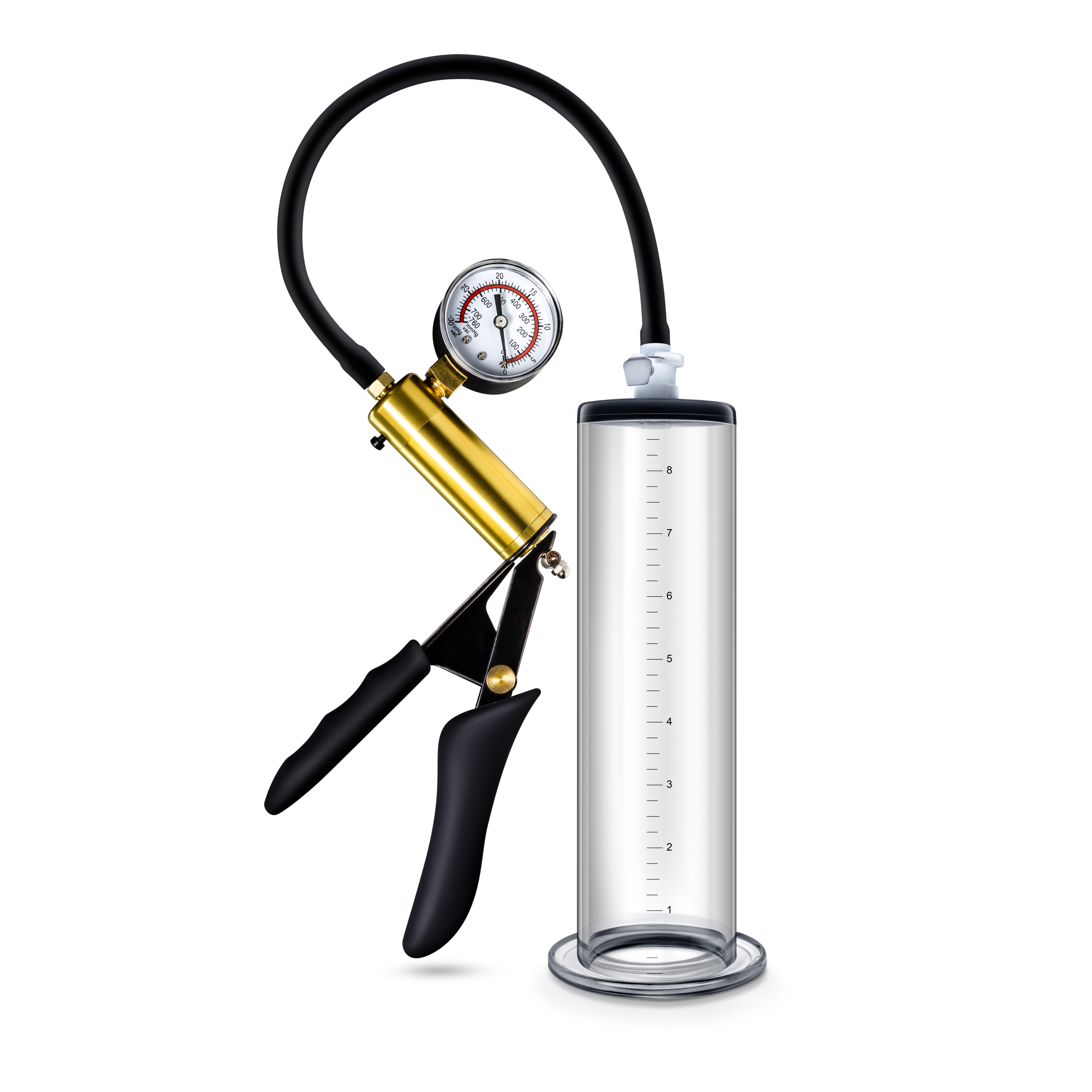 performance vx vacuum penis pump with brass  pistol  pressure gauge clear 