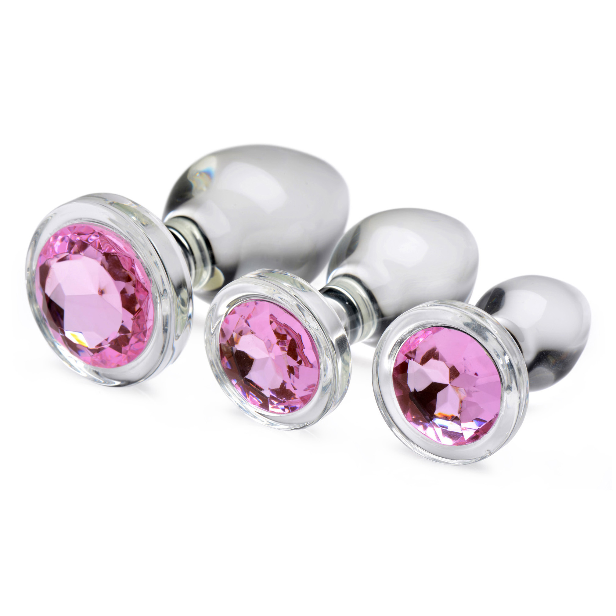 pink gem glass anal plug set 