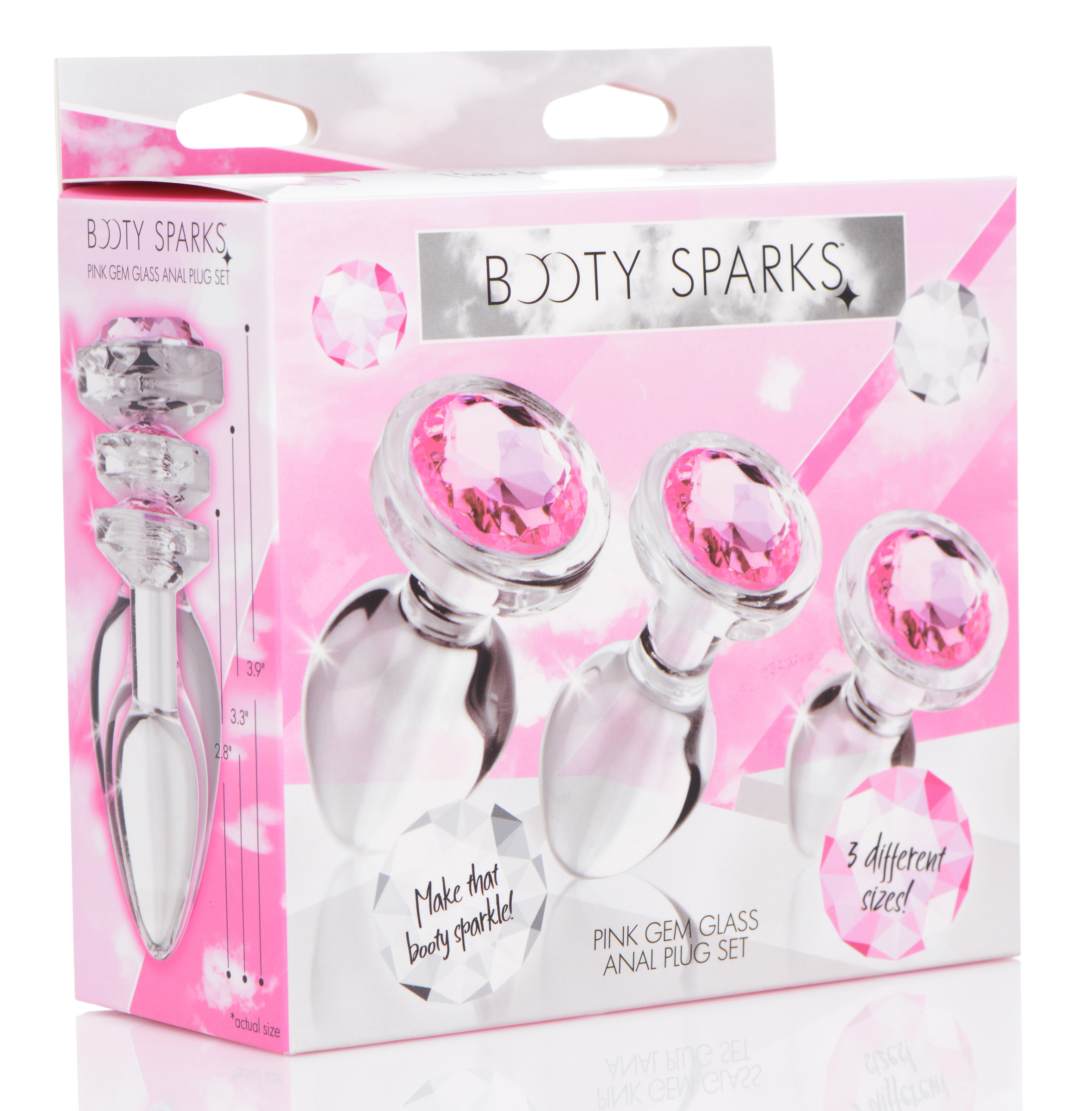 pink gem glass anal plug set 