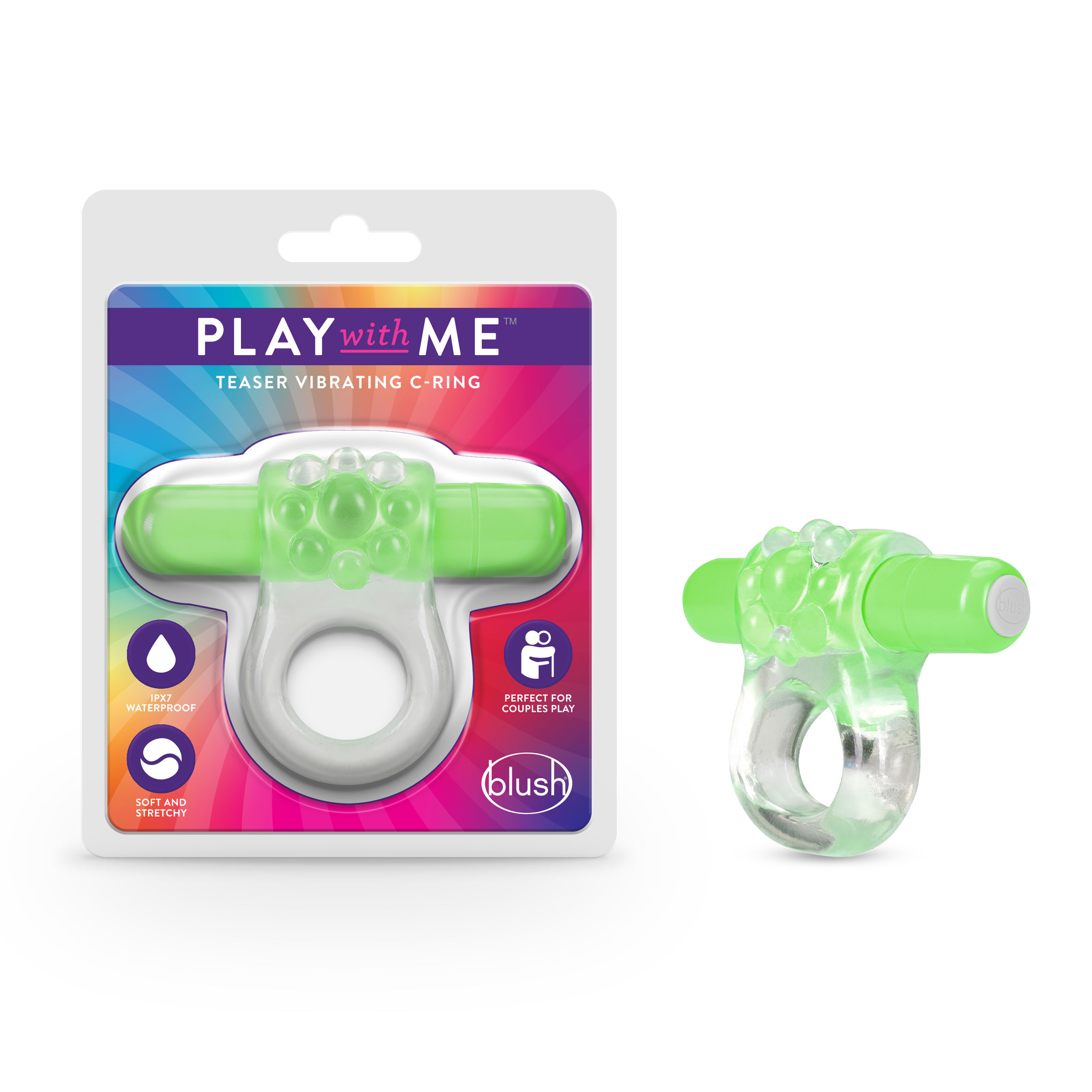 play with me – teaser vibrating c ring – green 