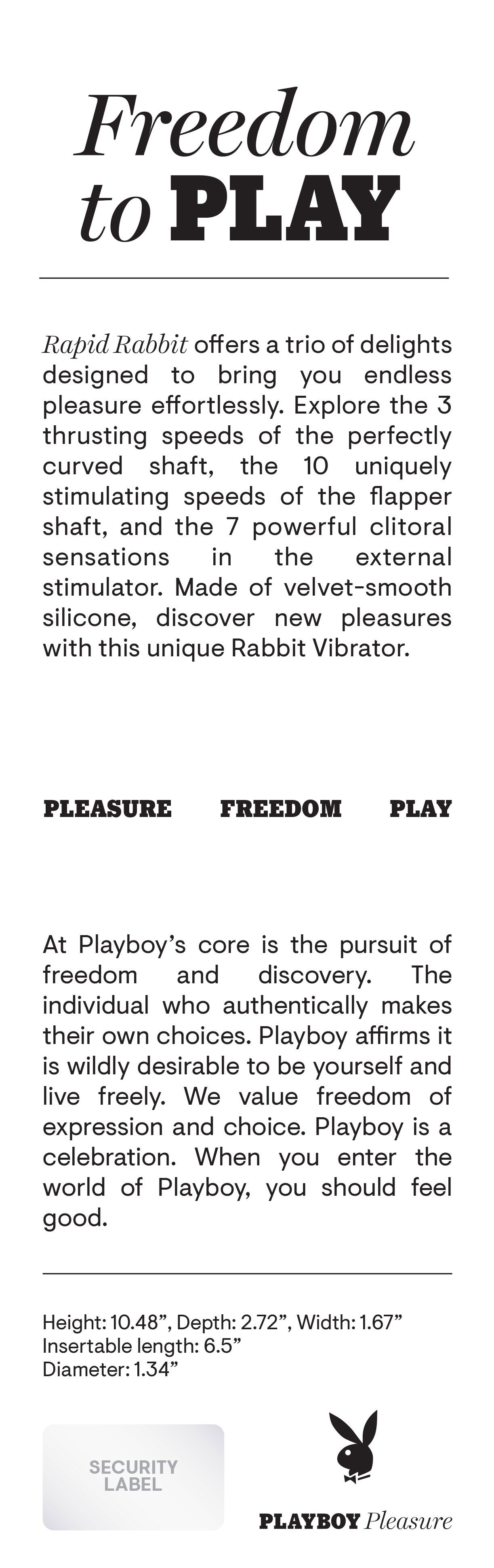 playboy pleasure rapid rabbit vibrator  black 