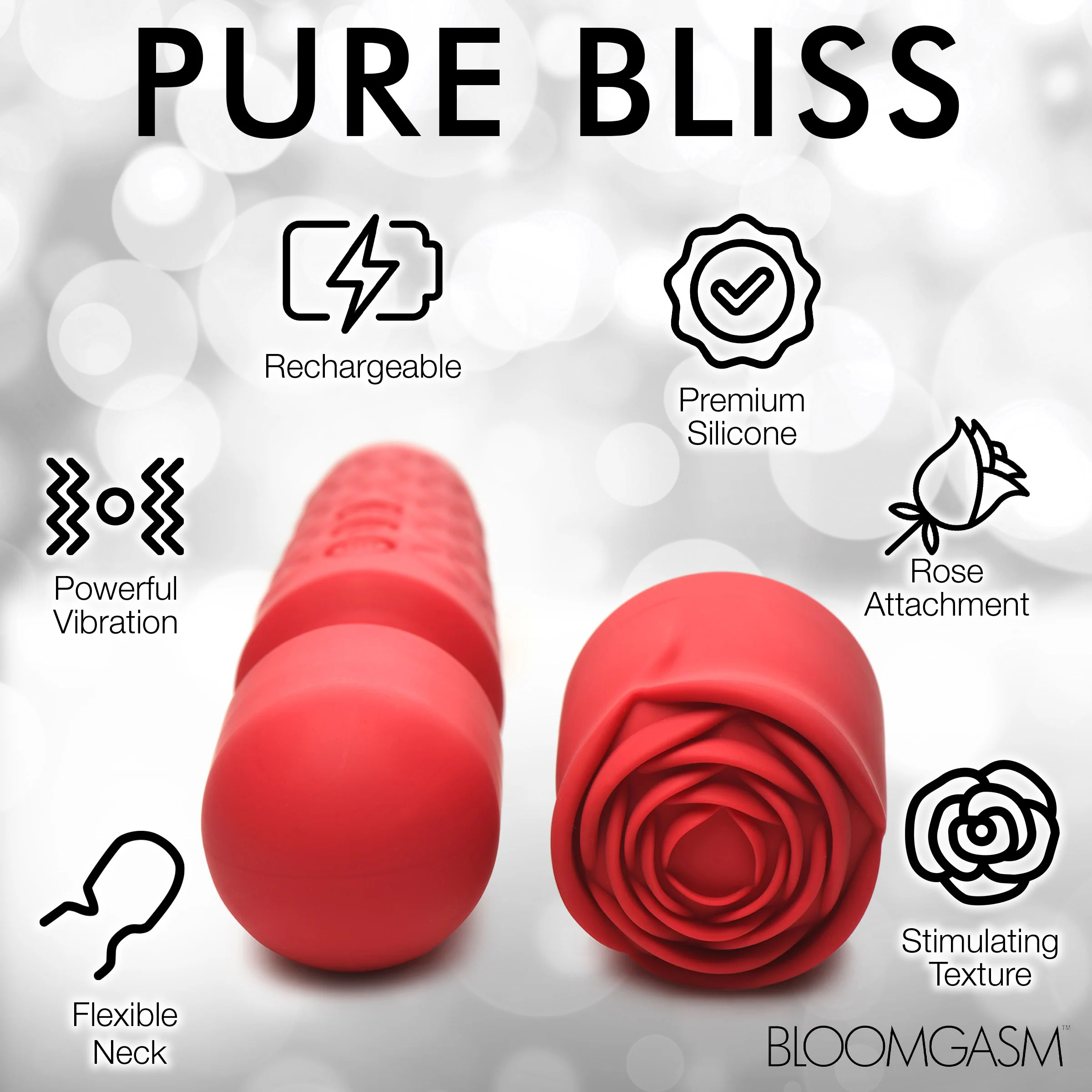 pleasure rose x silicone wand with rose  attachment red 