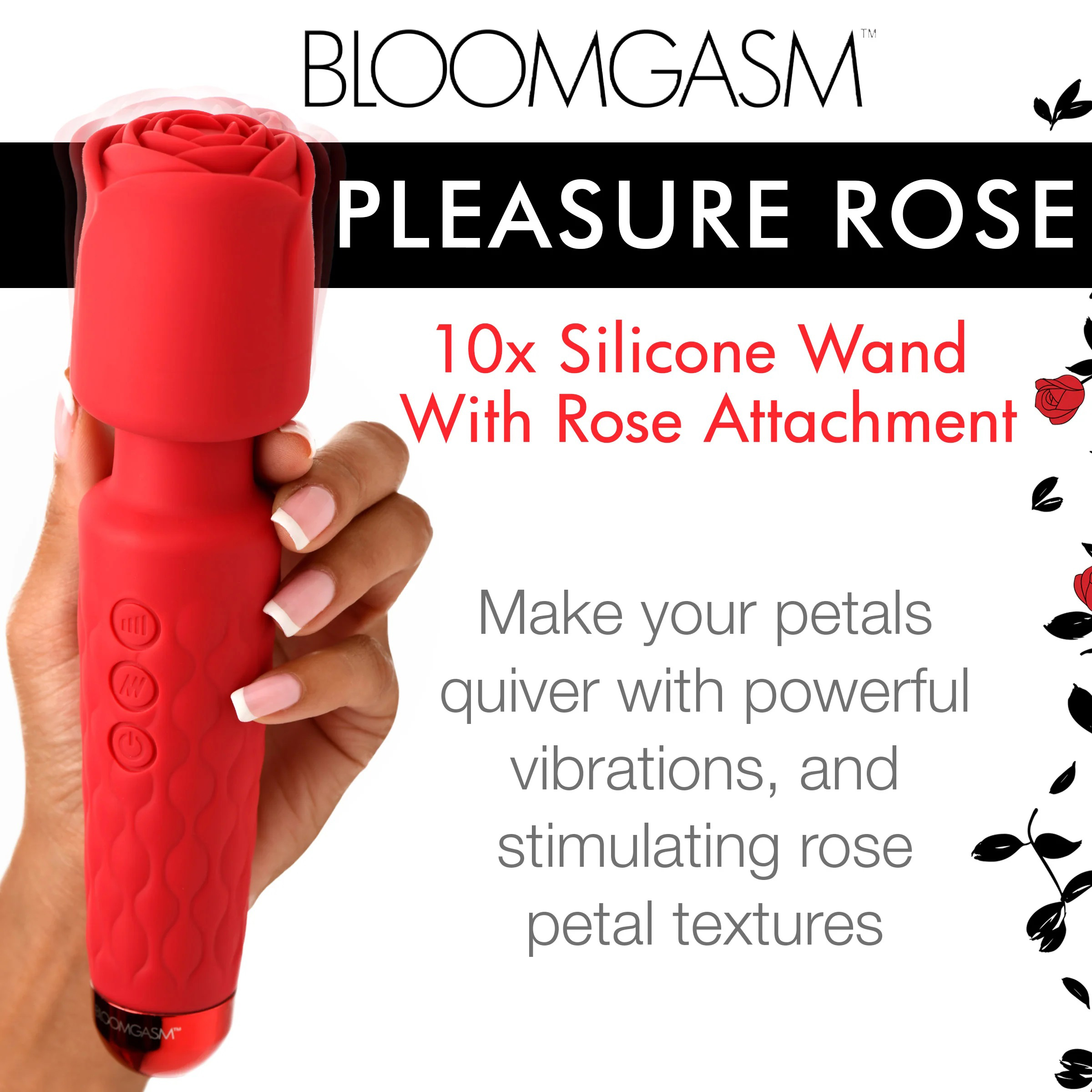 pleasure rose x silicone wand with rose  attachment red 