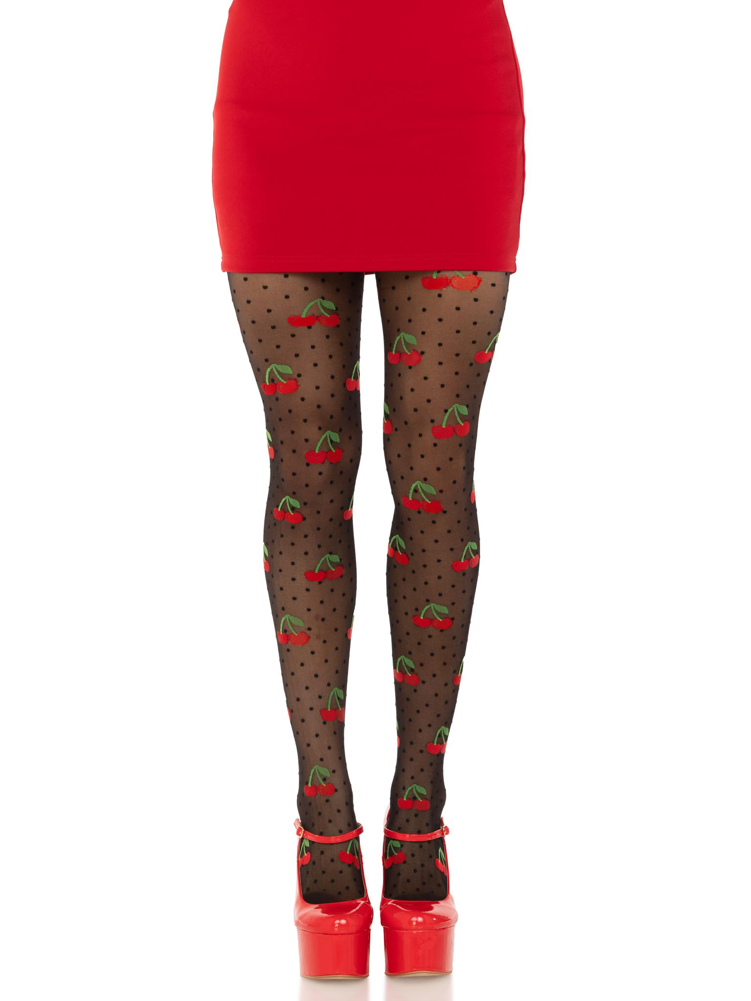 polka dot cherry tights one size black 