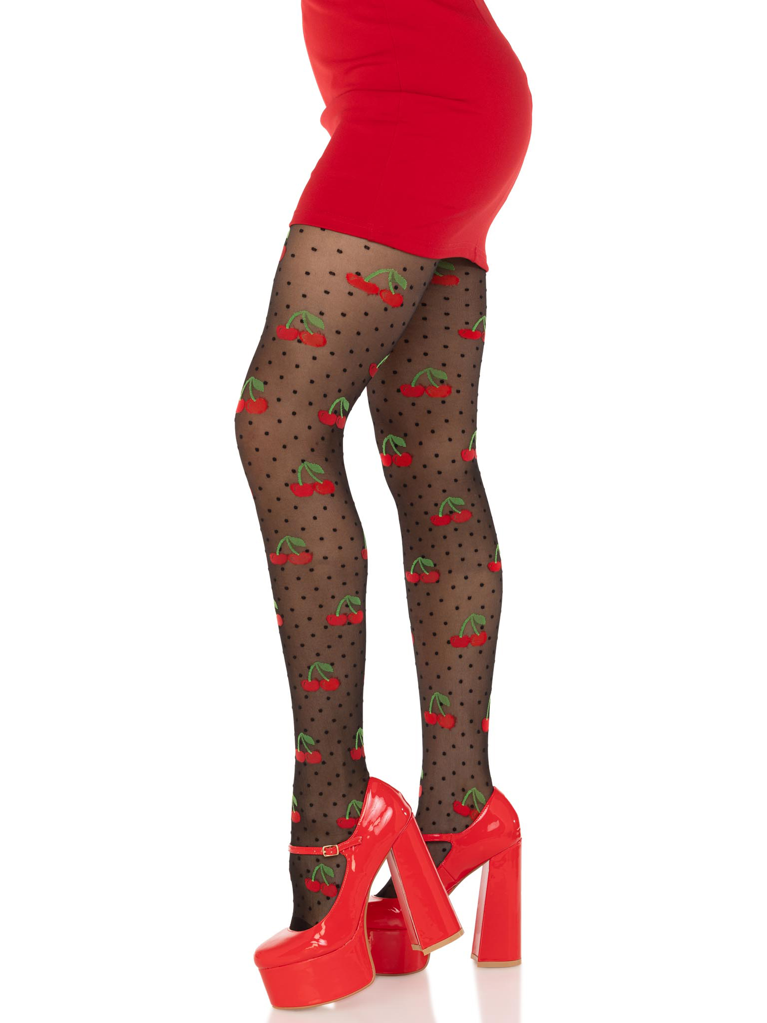 polka dot cherry tights one size black 