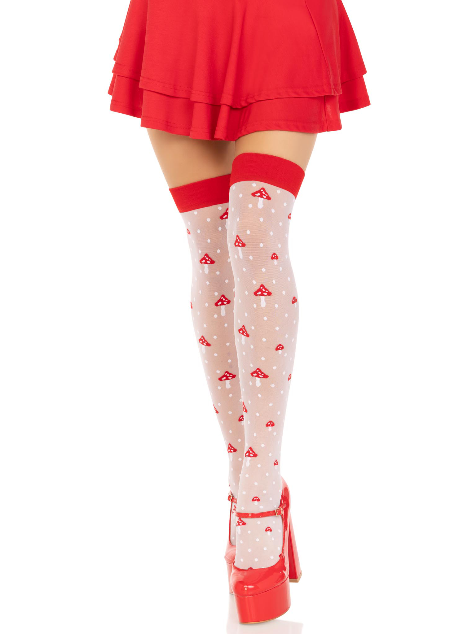 polka dot mushroom thigh high one size whitered 