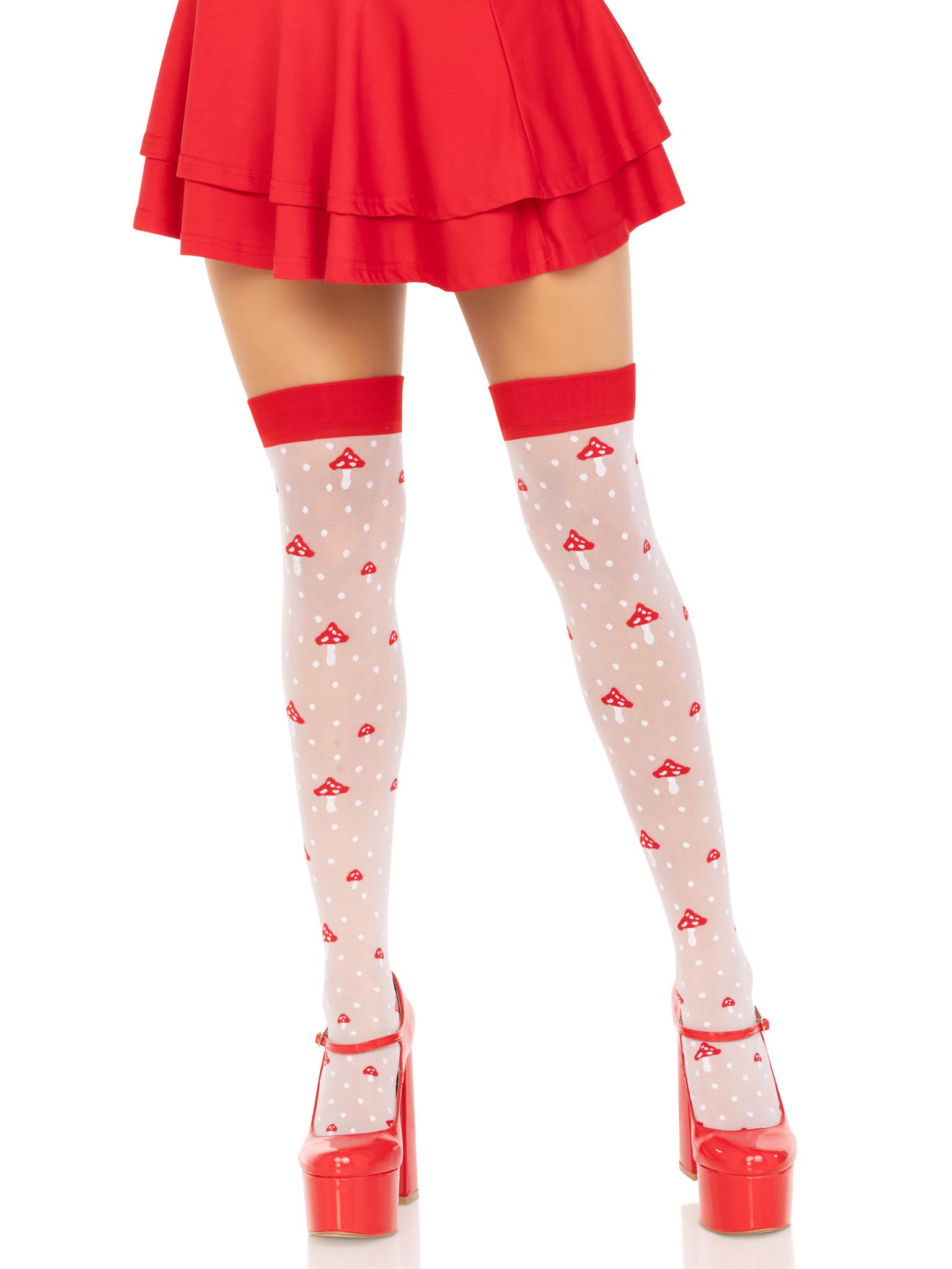 polka dot mushroom thigh high one size whitered 