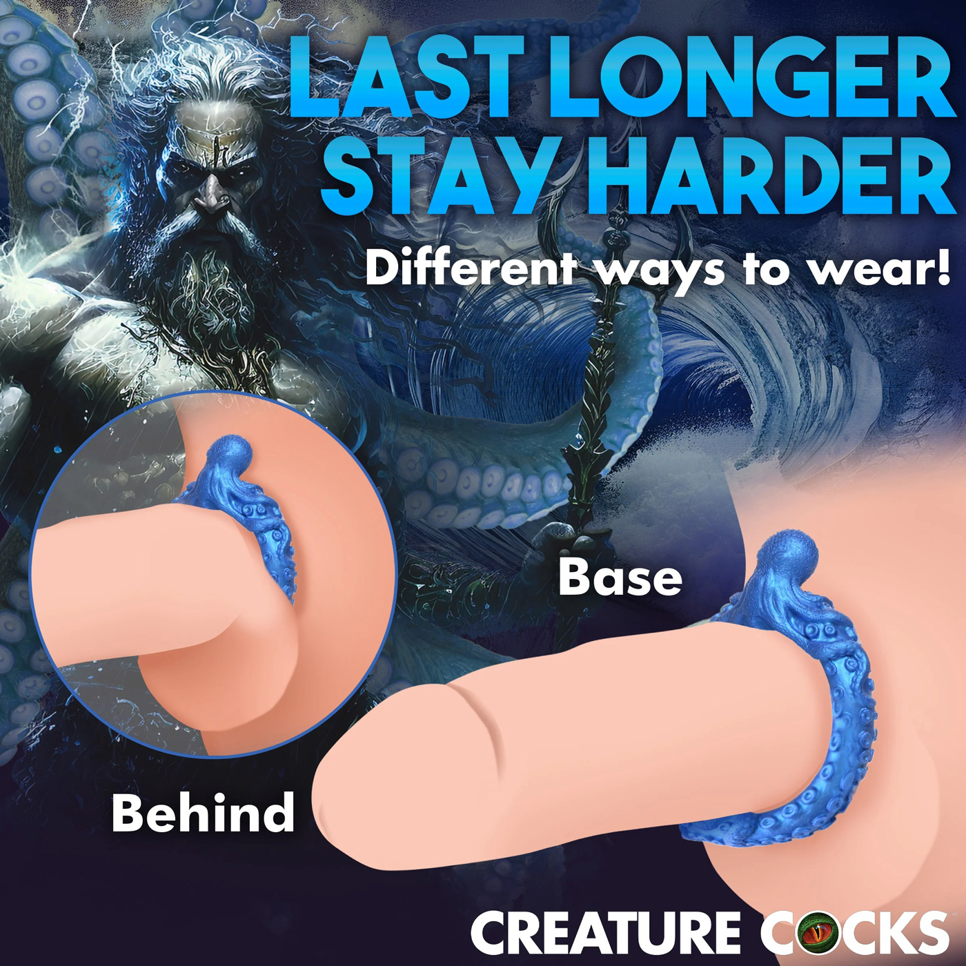 poseidons octo ring silicone cock ring blue 