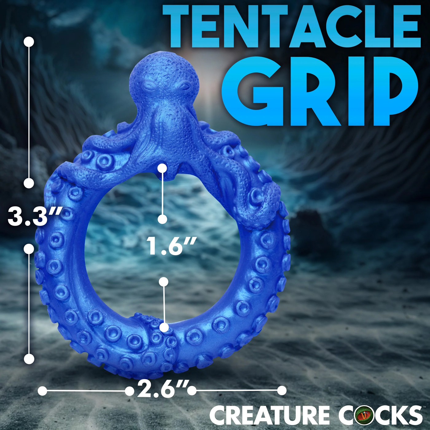 poseidons octo ring silicone cock ring blue 