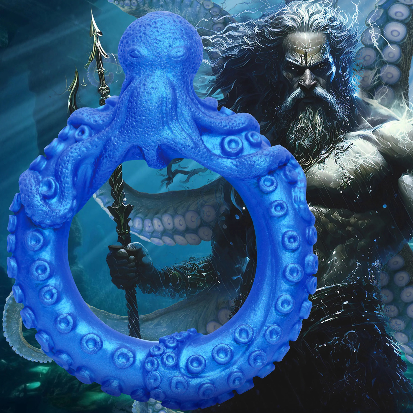 poseidons octo ring silicone cock ring blue 