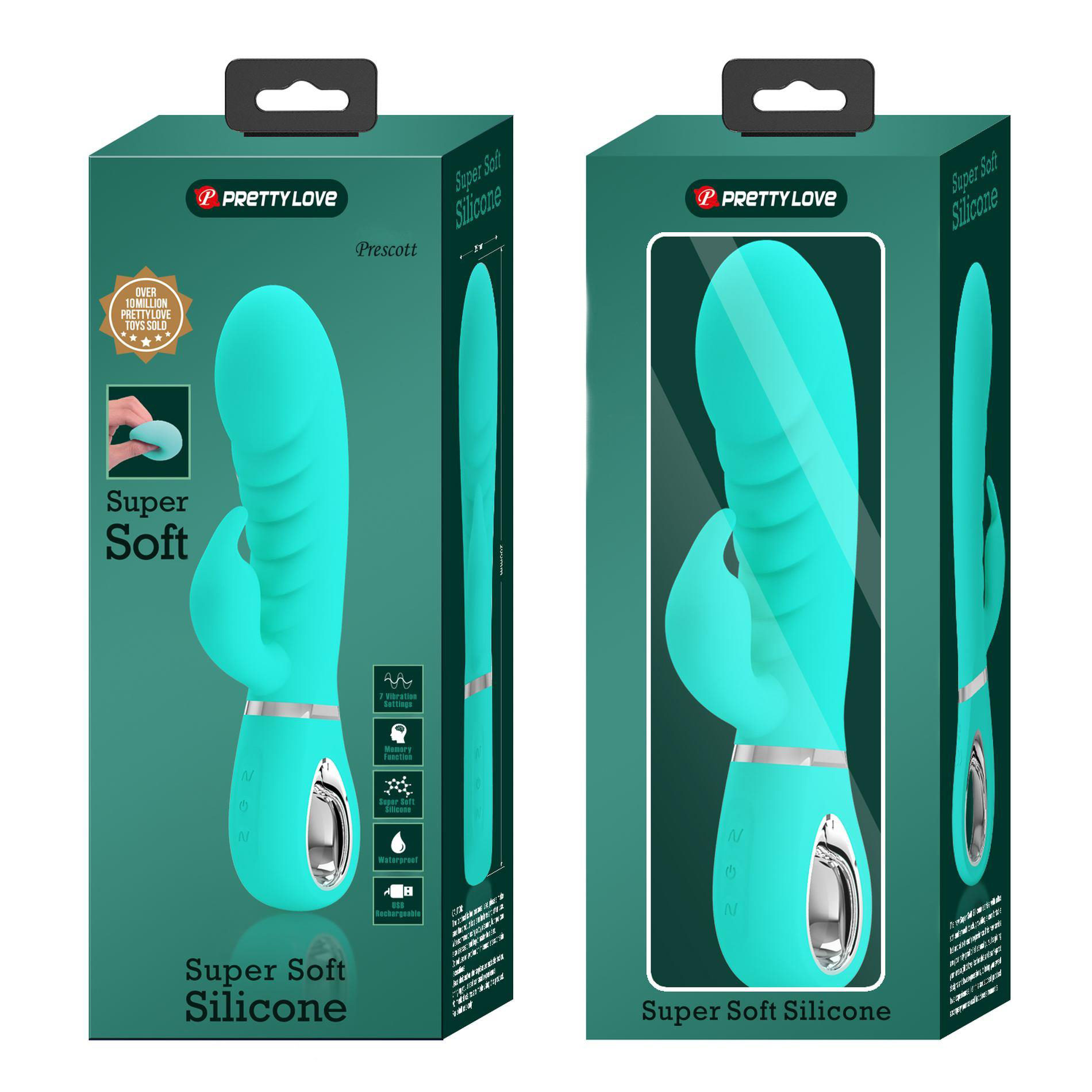 prescott super soft rabbit silicone vibrator teal 