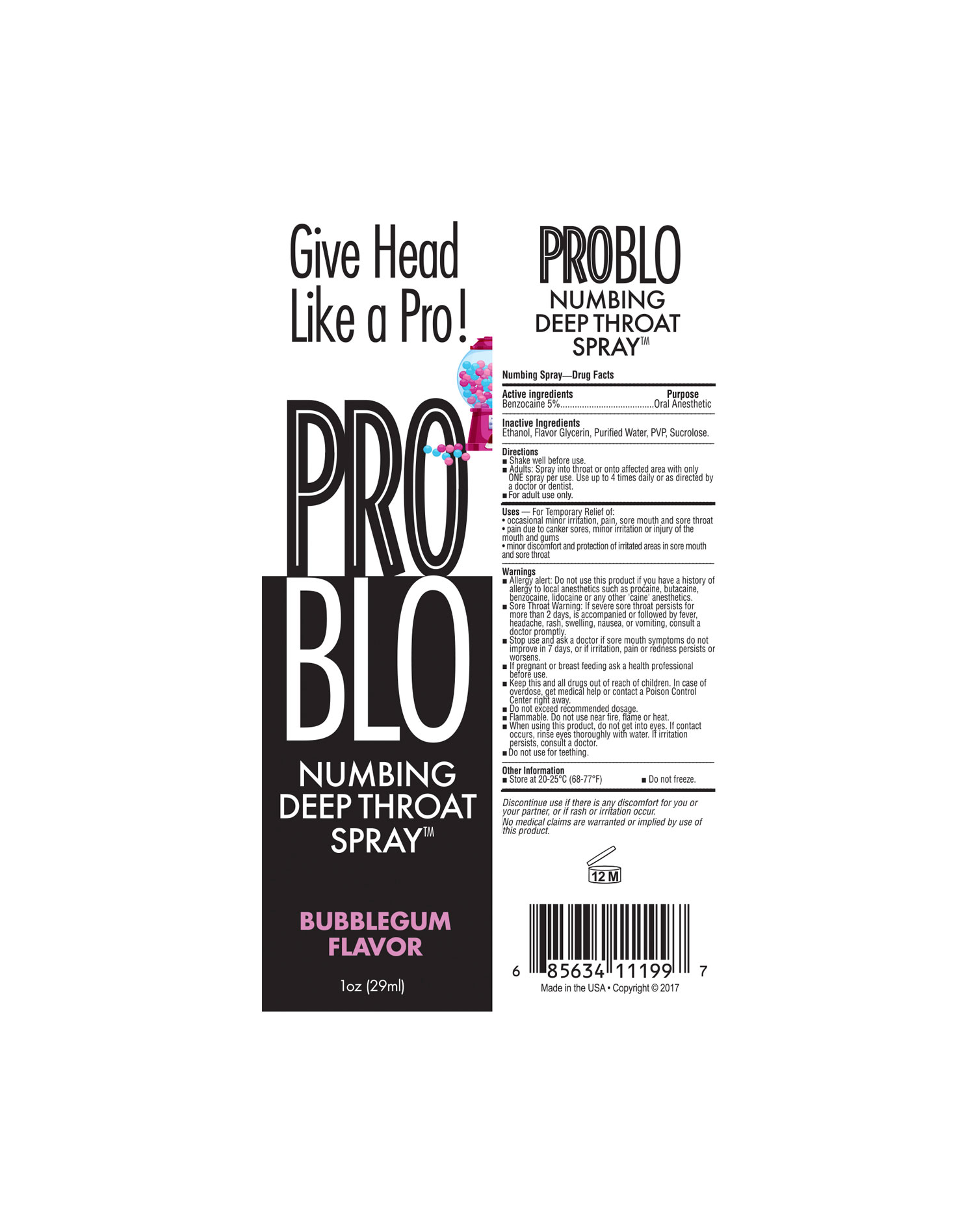 pro blo throat numbing spray oz bubblegum 