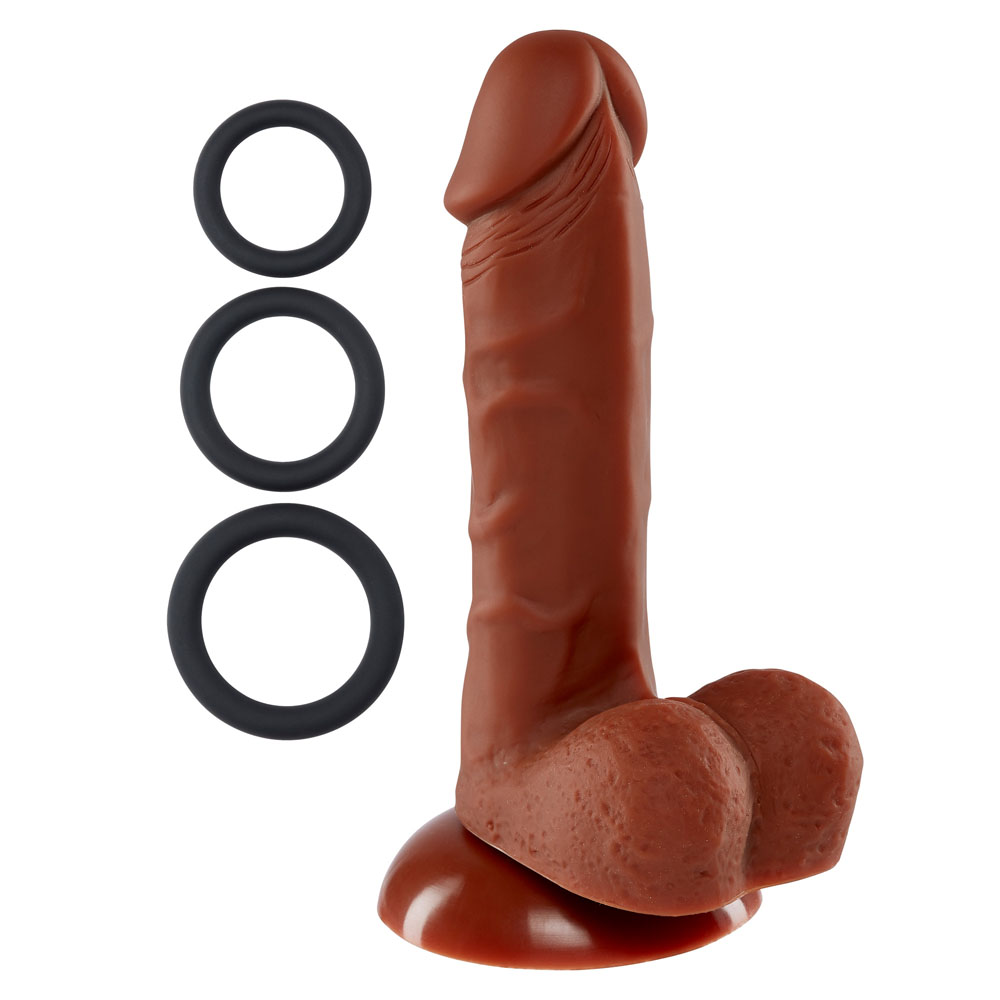 pro sensual premium silicone  inch dong with   cockrings brown 