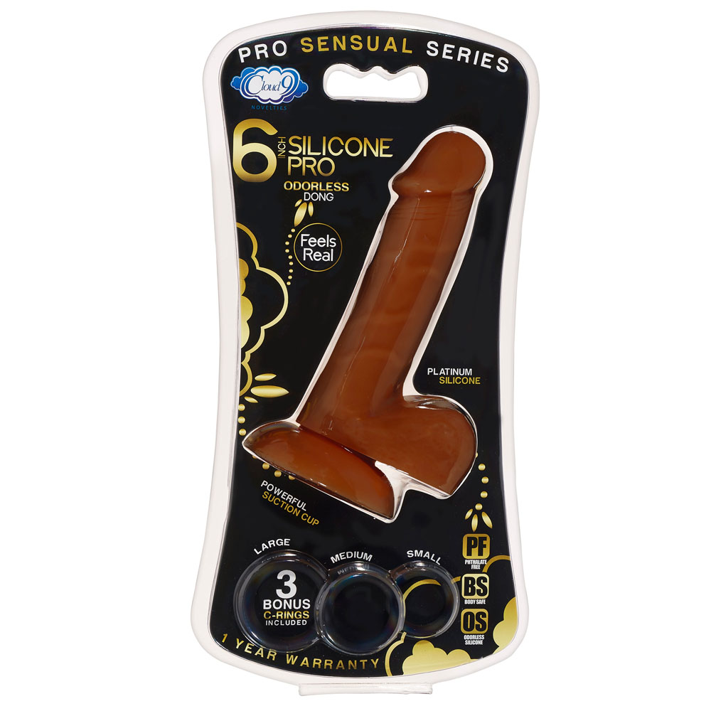 pro sensual premium silicone  inch dong with   cockrings brown 