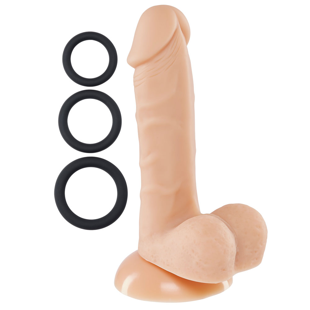 pro sensual premium silicone  inch dong with   cockrings flesh 