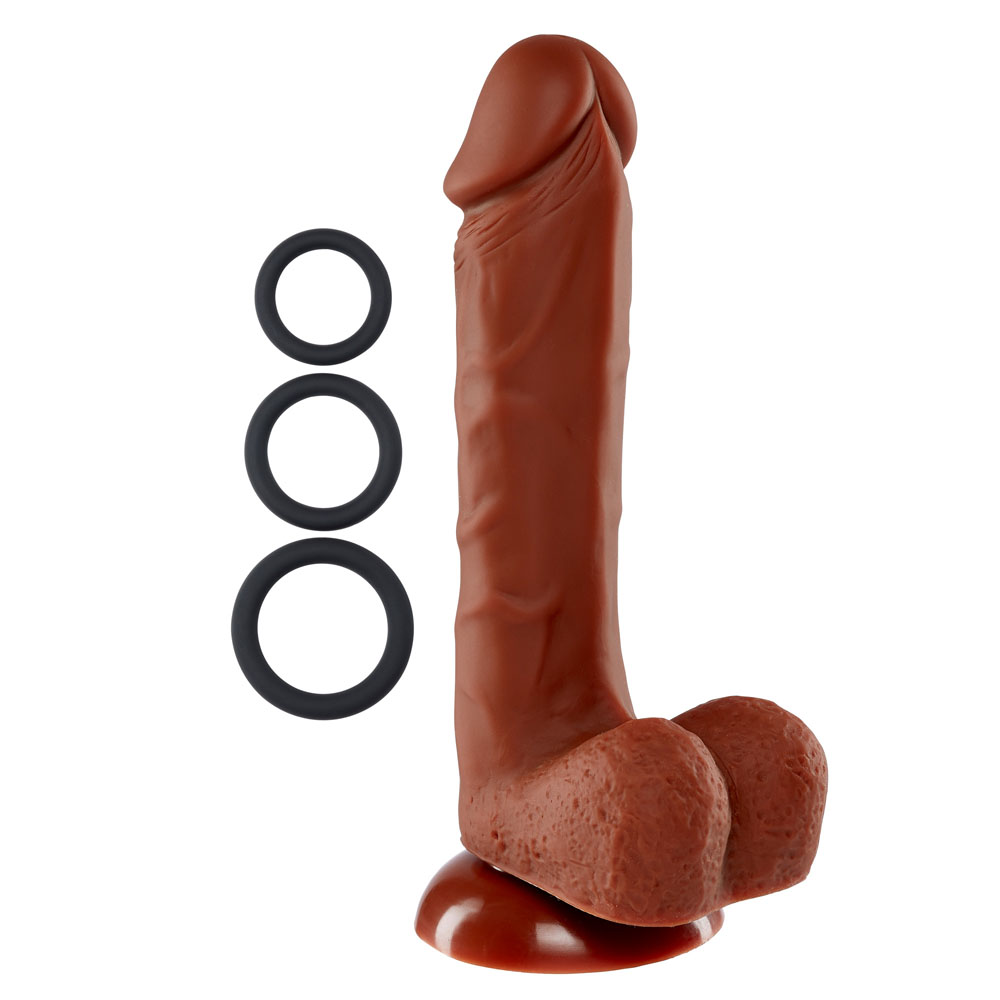 pro sensual premium silicone  inch dong with   cockrings brown 