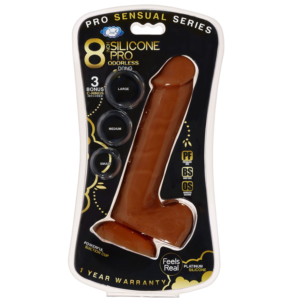 pro sensual premium silicone  inch dong with   cockrings brown 