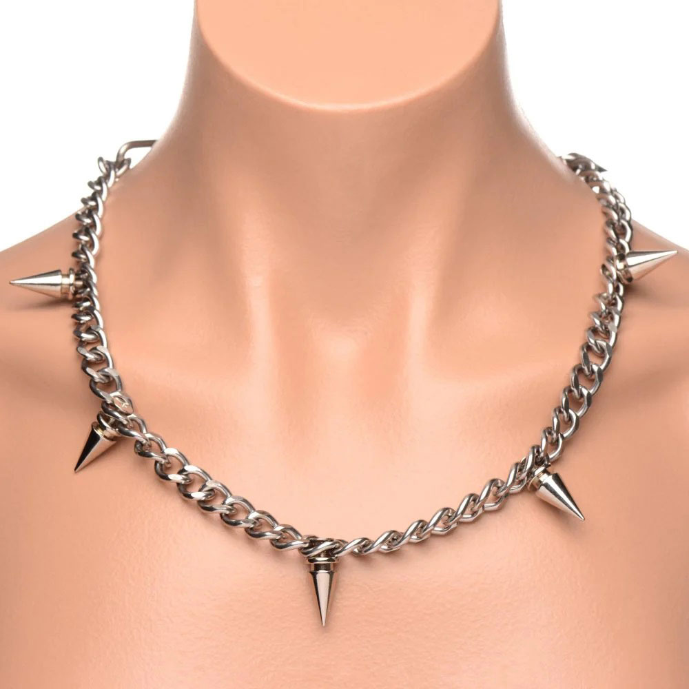 punk spiked necklace silver 