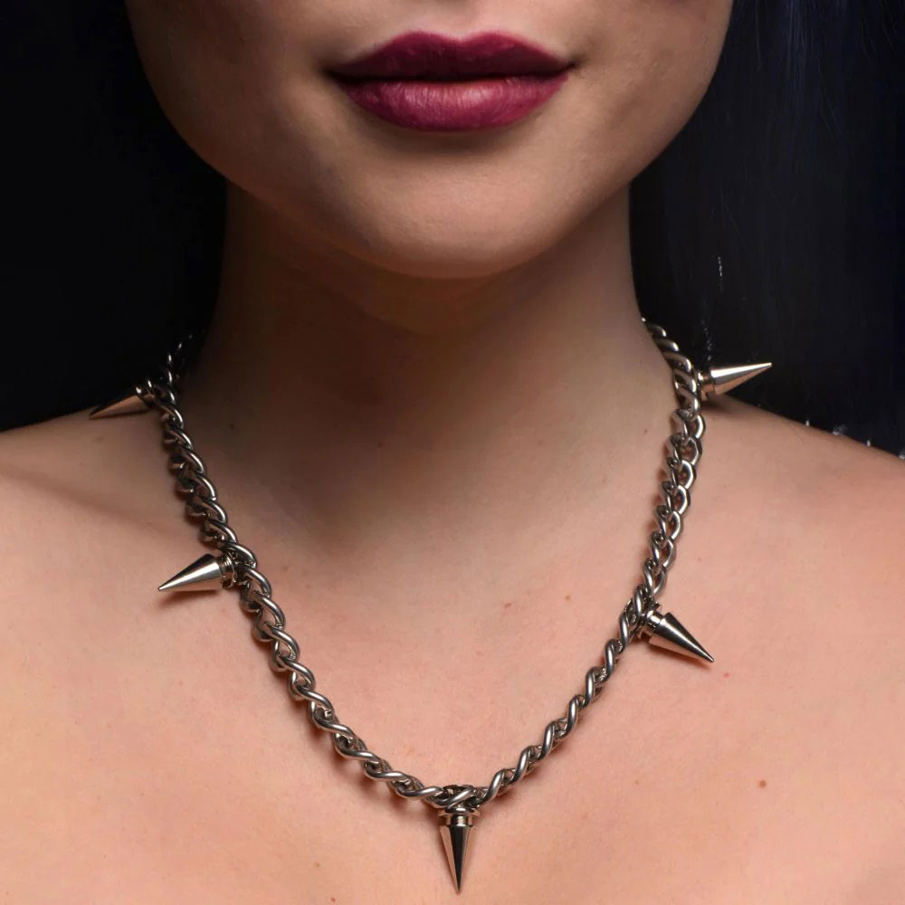 punk spiked necklace silver 