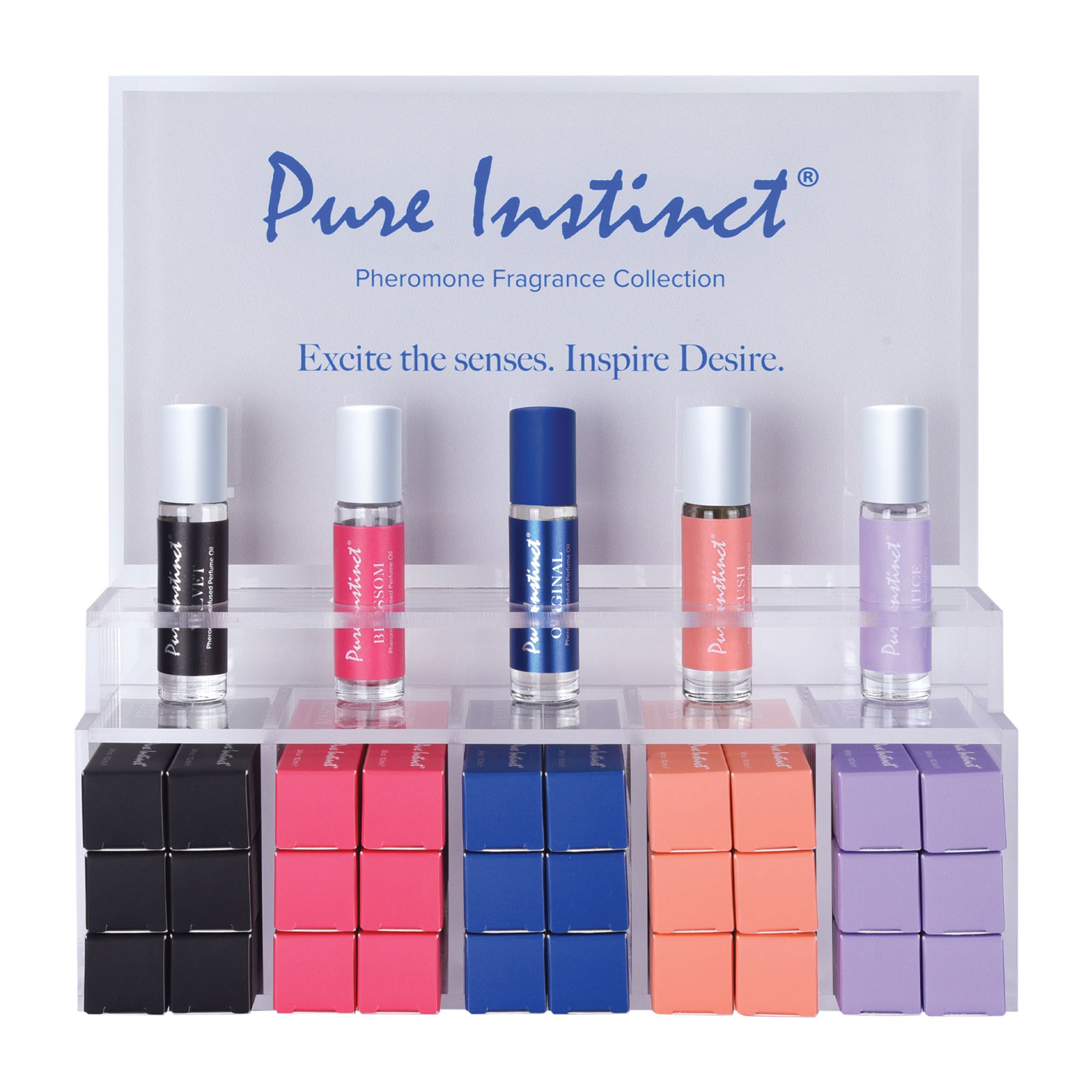 pure instinct pheromone perfume oil roll on  ml acrylic display with testers and product  pieces 