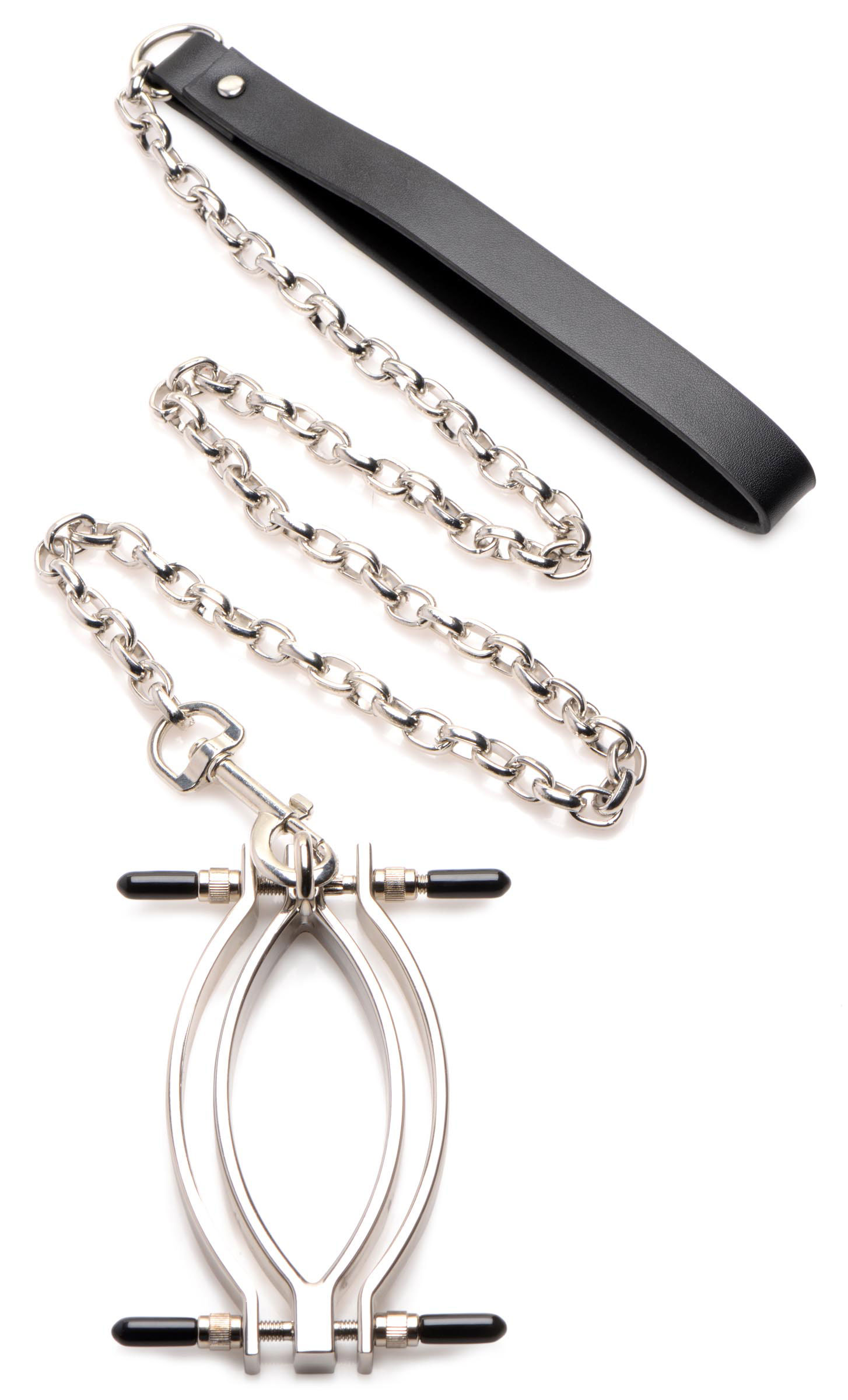 pussy tugger adjustable pussy clamp with leash  silver 