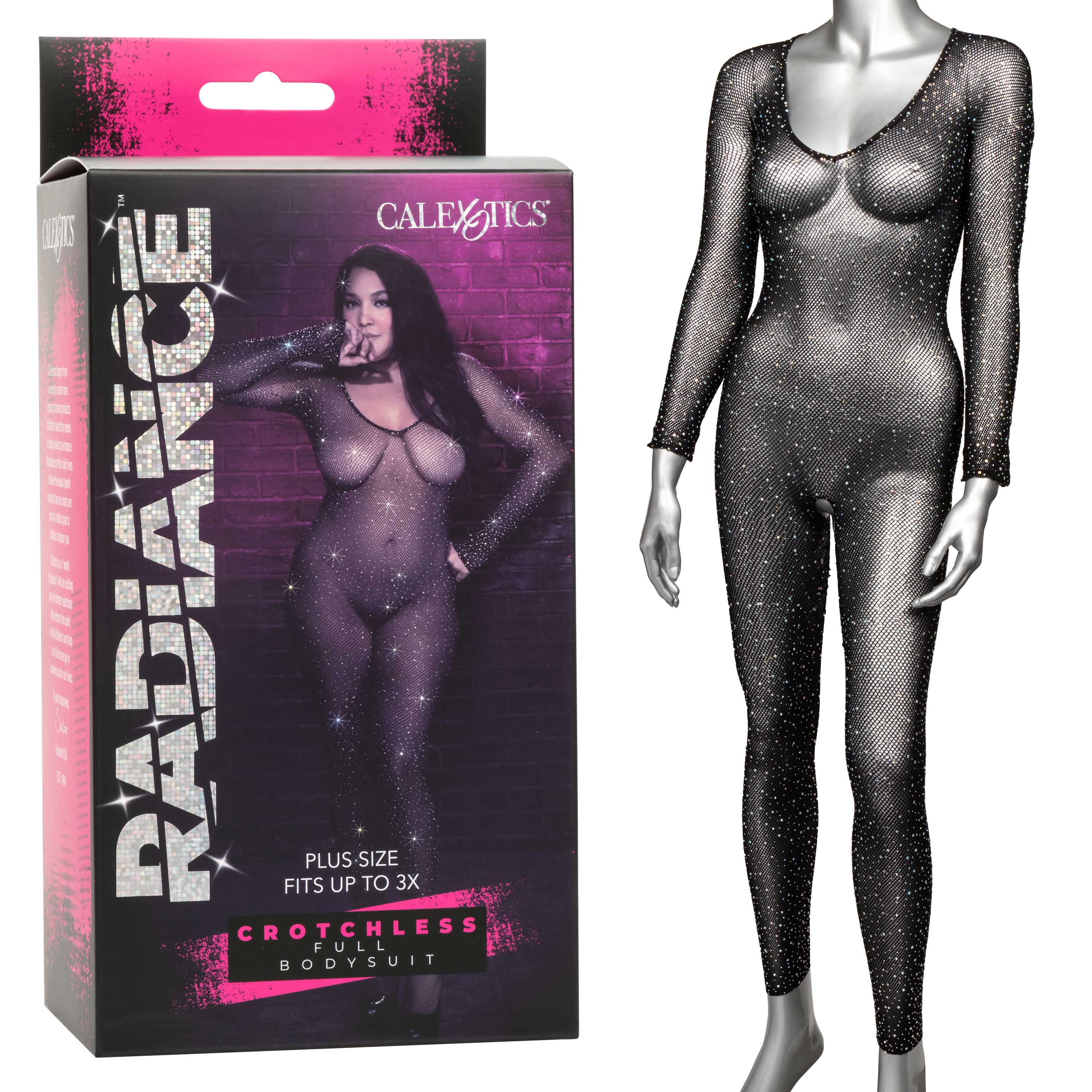 radiance crotchless full body suit queen black 