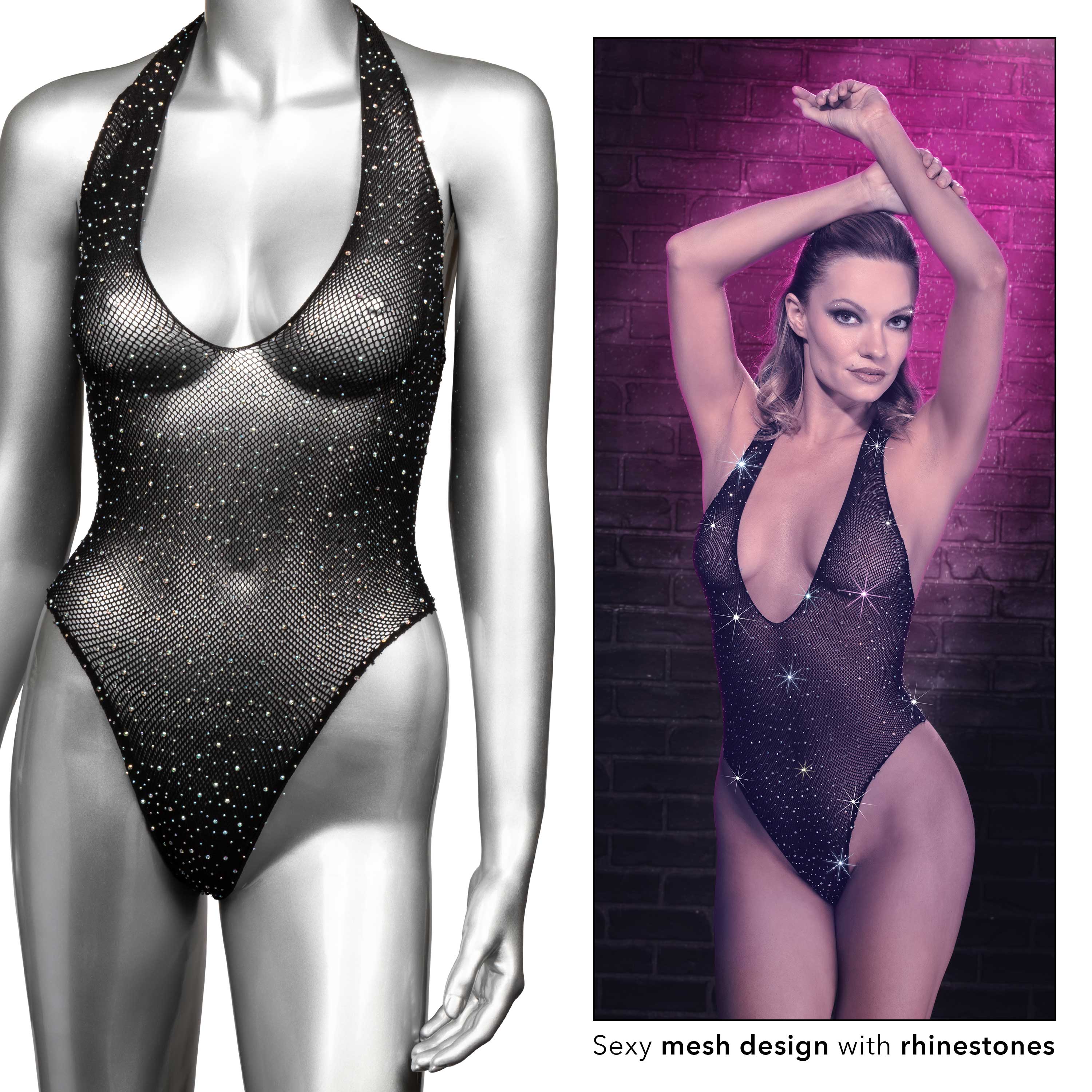 radiance deep v body suit one size black 