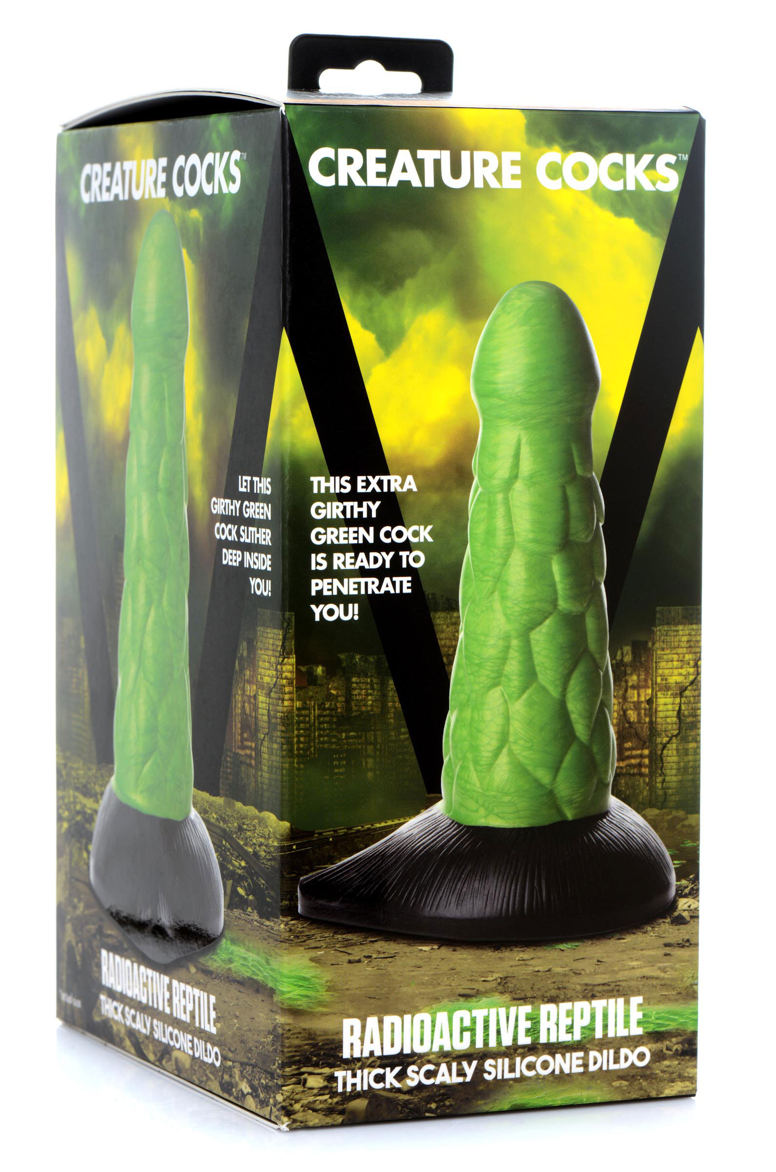 radioactive reptile thick scaly silicone  dildo green 