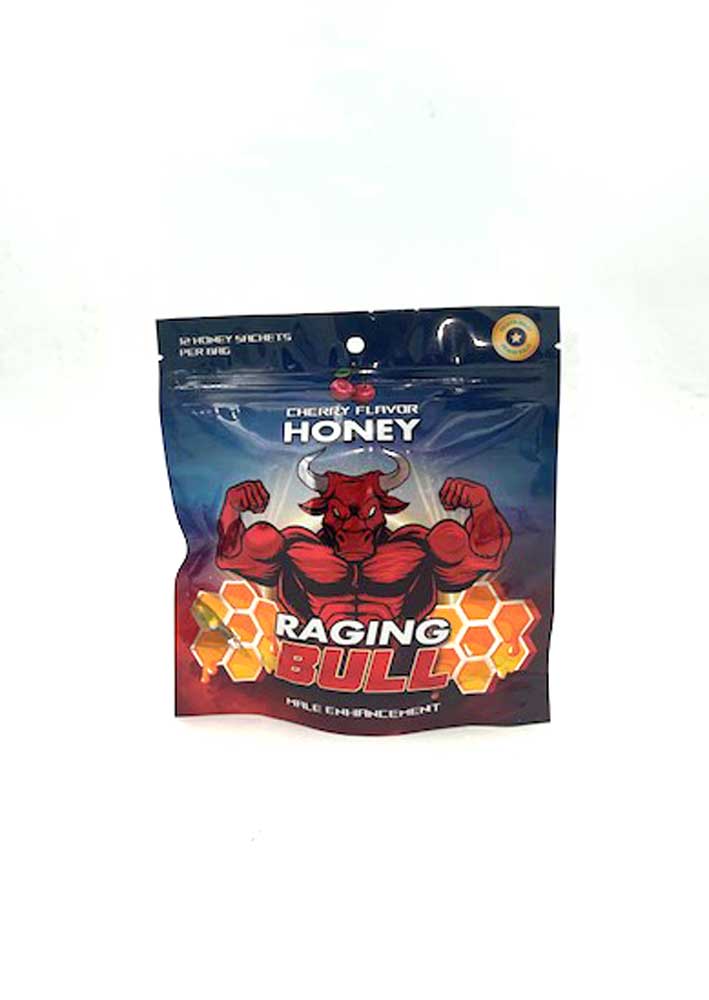 raging bull male enhancement  sachets display  cherry honey 