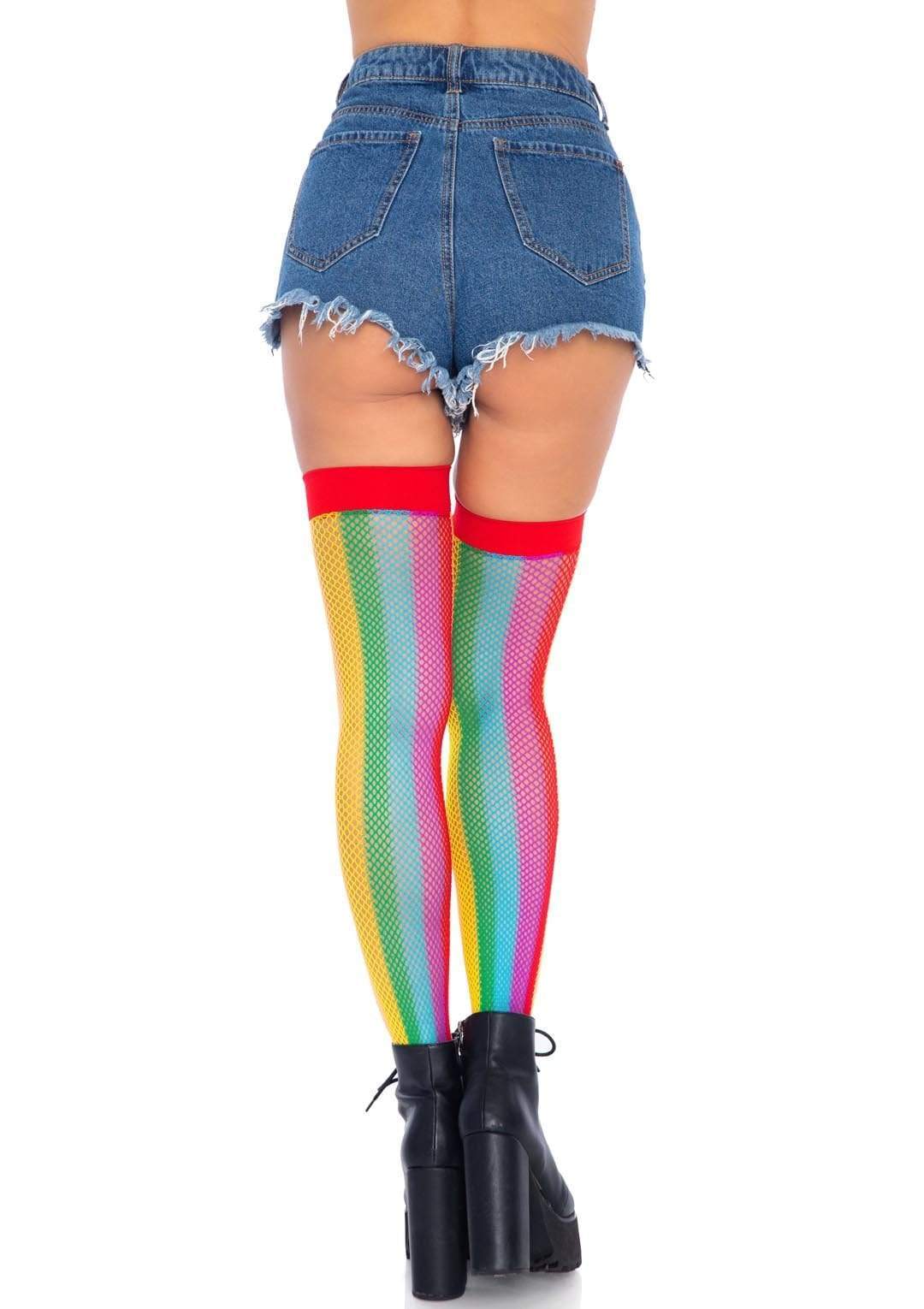 rainbow fishnet thigh highs one size multicolor 