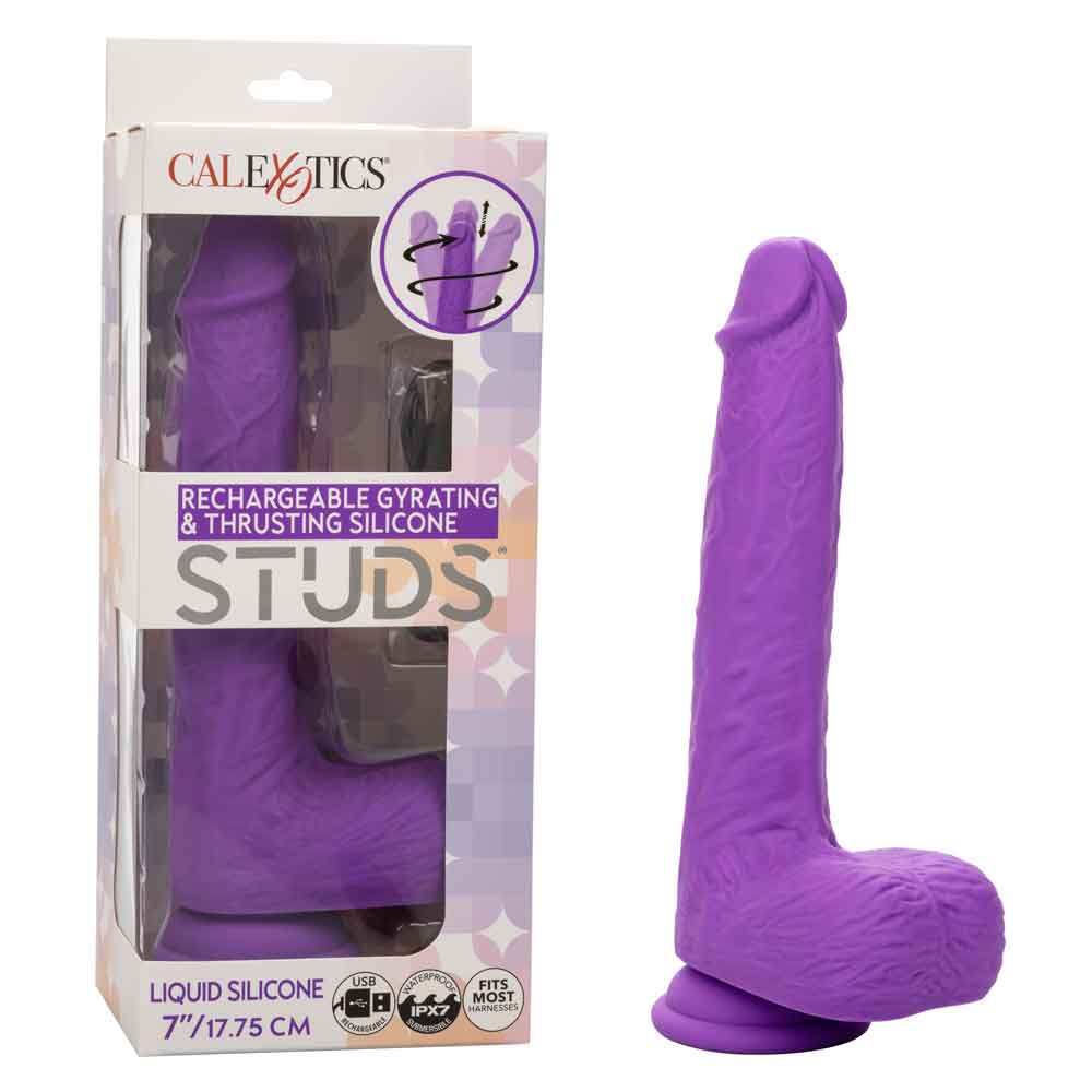 rechargeable gyrating and thrusting silicone studs purple 