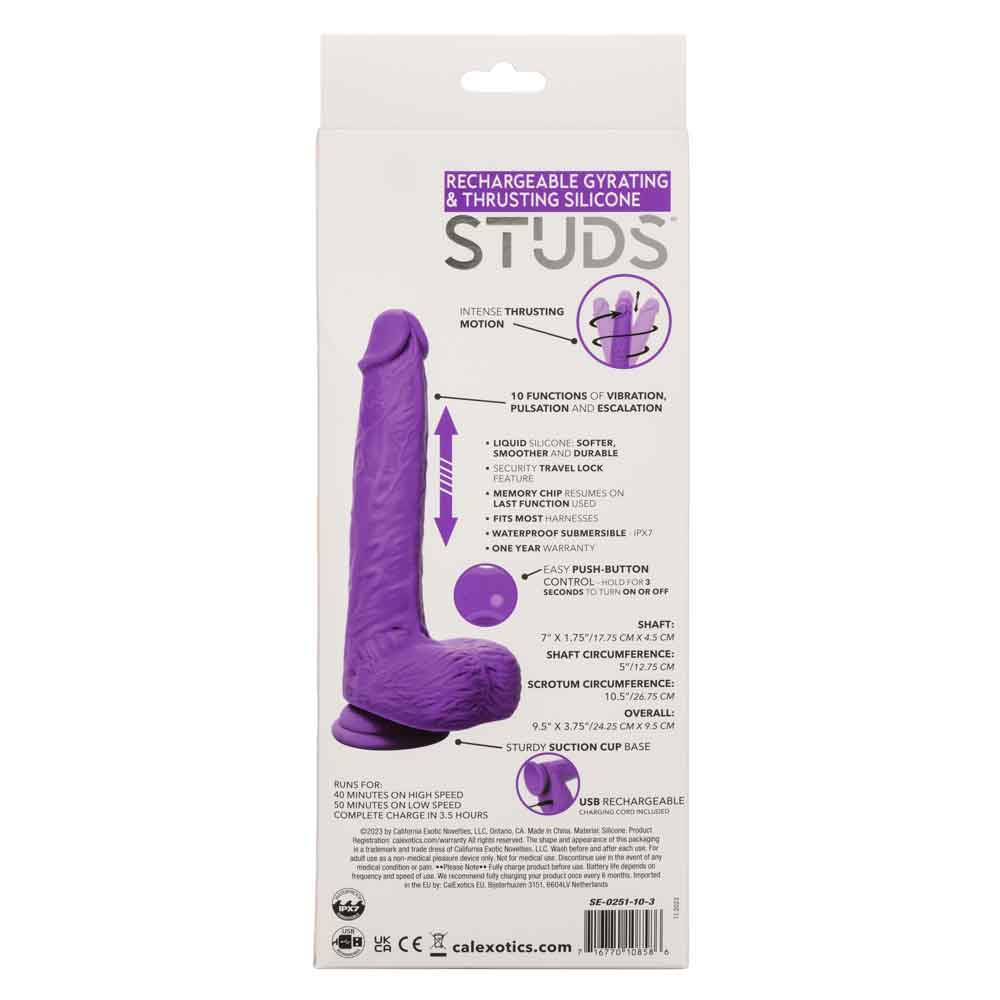 rechargeable gyrating and thrusting silicone studs purple 