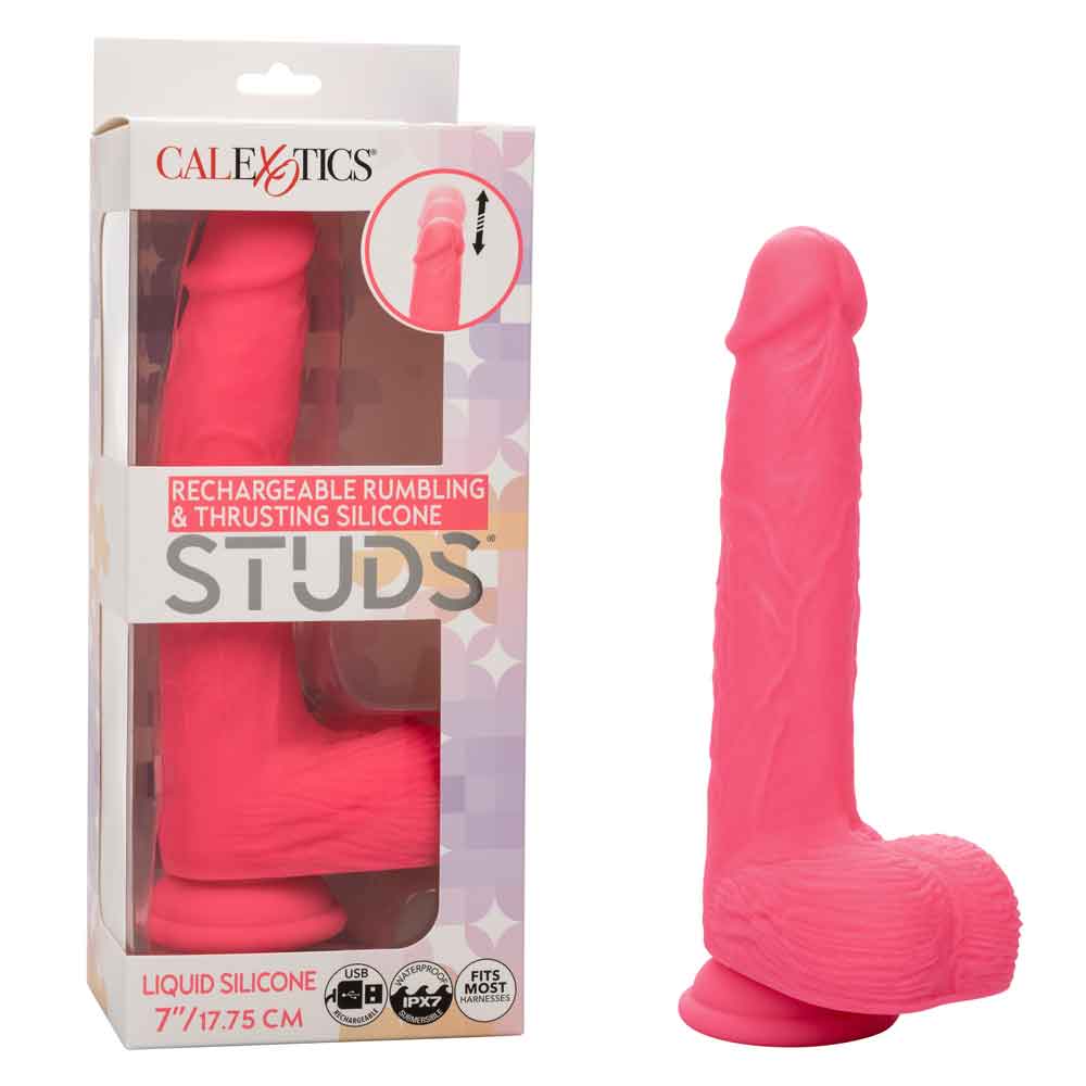 rechargeable rumbling and thrusting silicone studs pink 