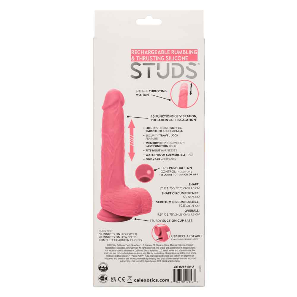 rechargeable rumbling and thrusting silicone studs pink 