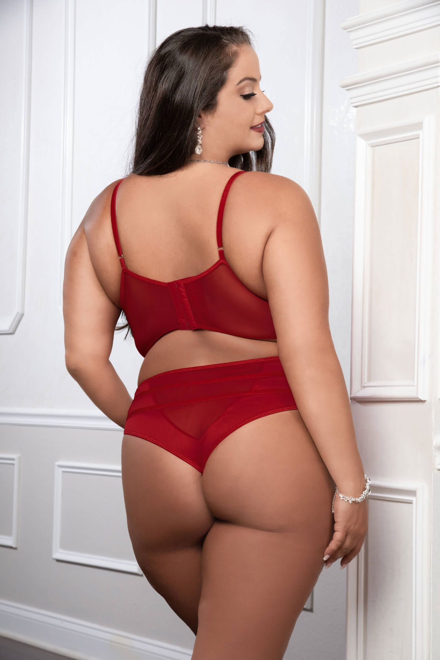 red pc satin bra and high waist panty queen size 