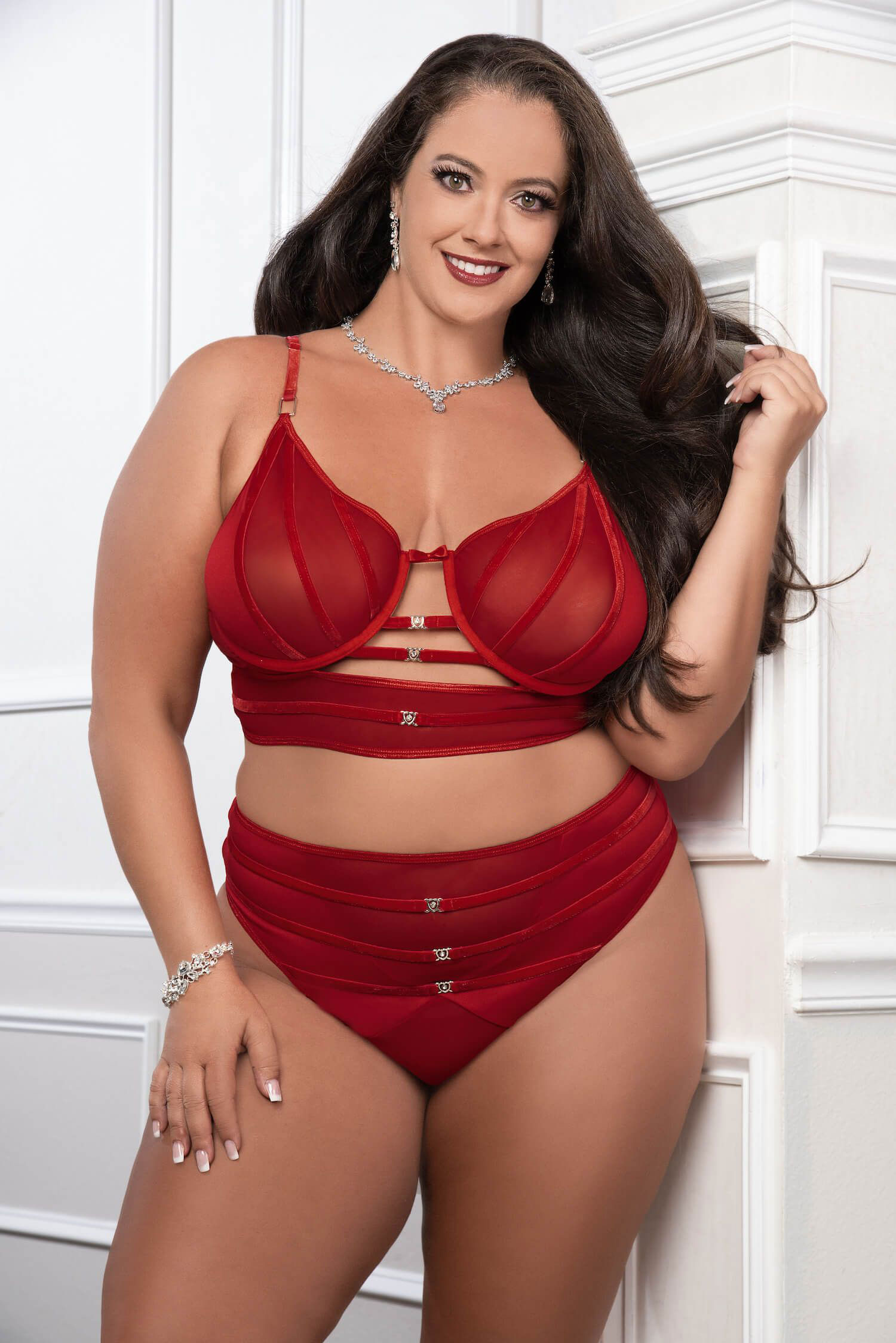 red pc satin bra and high waist panty queen size 