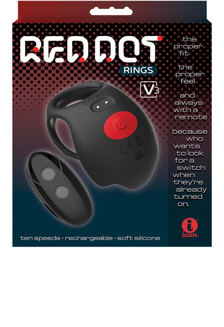 red dot vibrating cock ring v with remote black red 