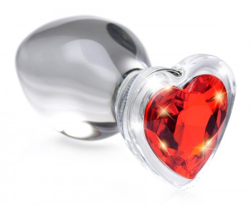 red heart gem glass anal plug large 