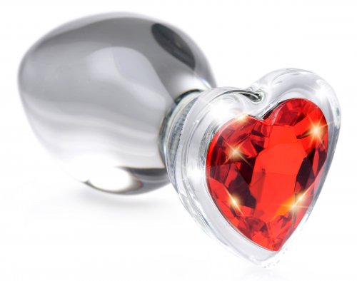 red heart gem glass anal plug medium 