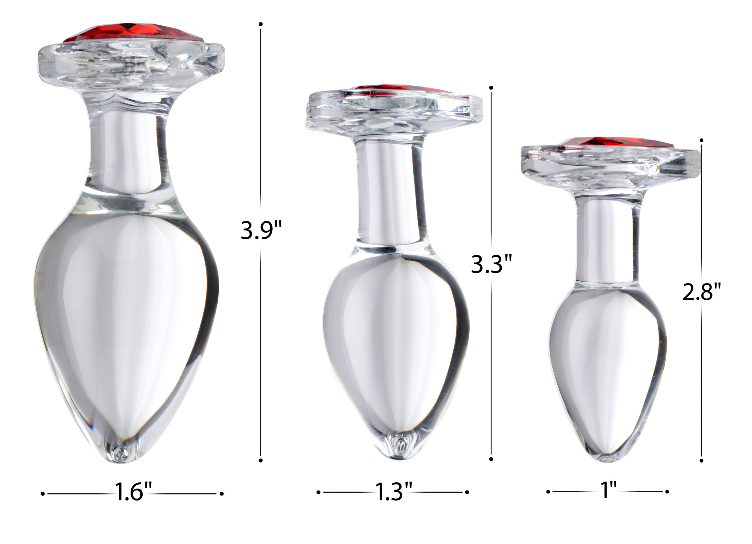 red heart gem glass anal plug set 