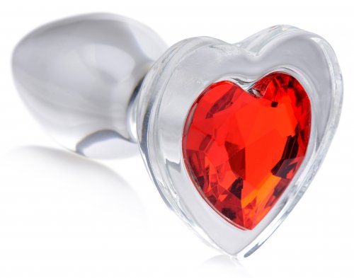 red heart gem glass anal plug small 